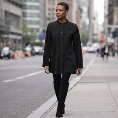 Jean Muir Jacket Black Suede Perforated Trim Lucite Buttons Retro Mod 70s Sz 8