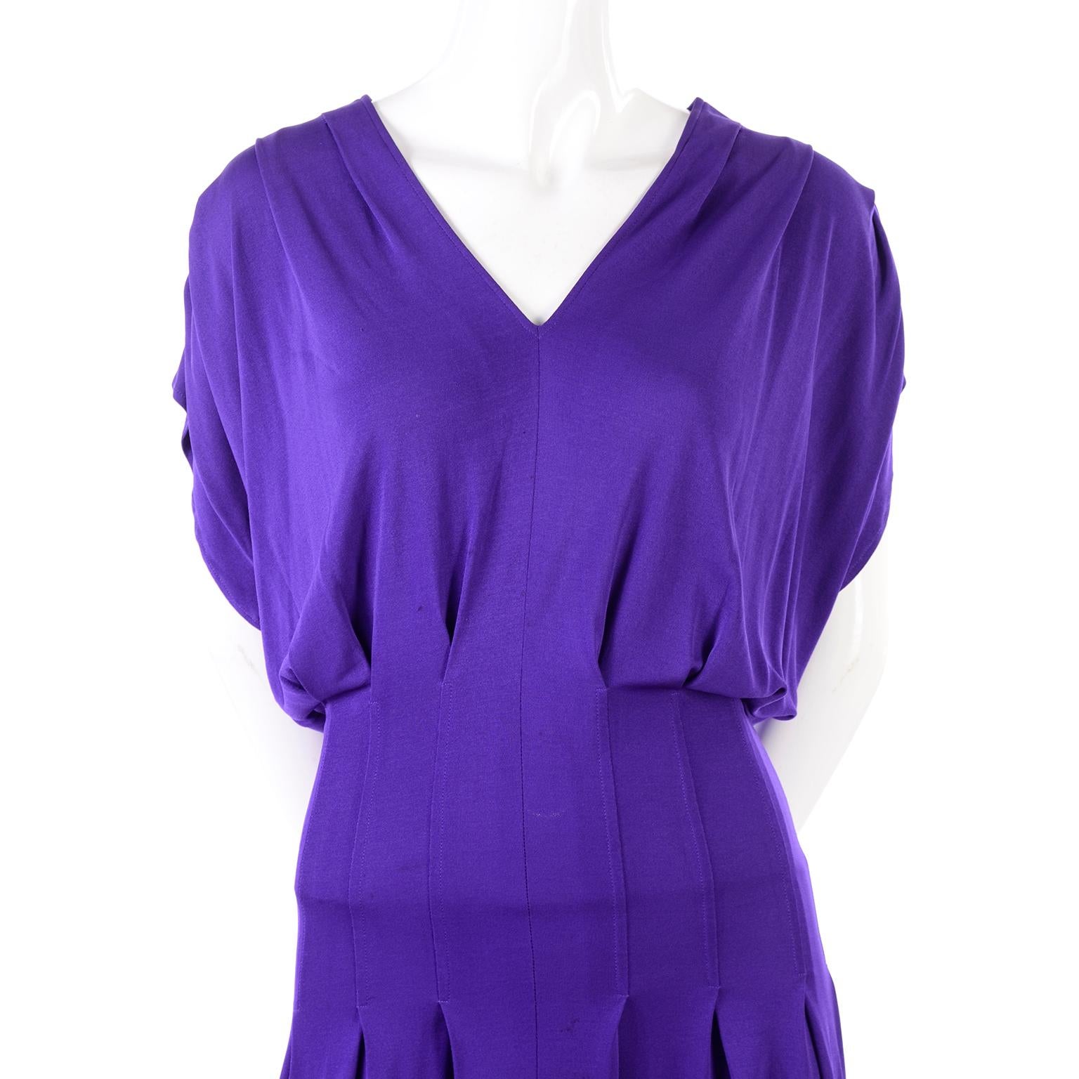 1970s Jean Muir London Vintage Purple Rayon Jersey Dress For Sale 1