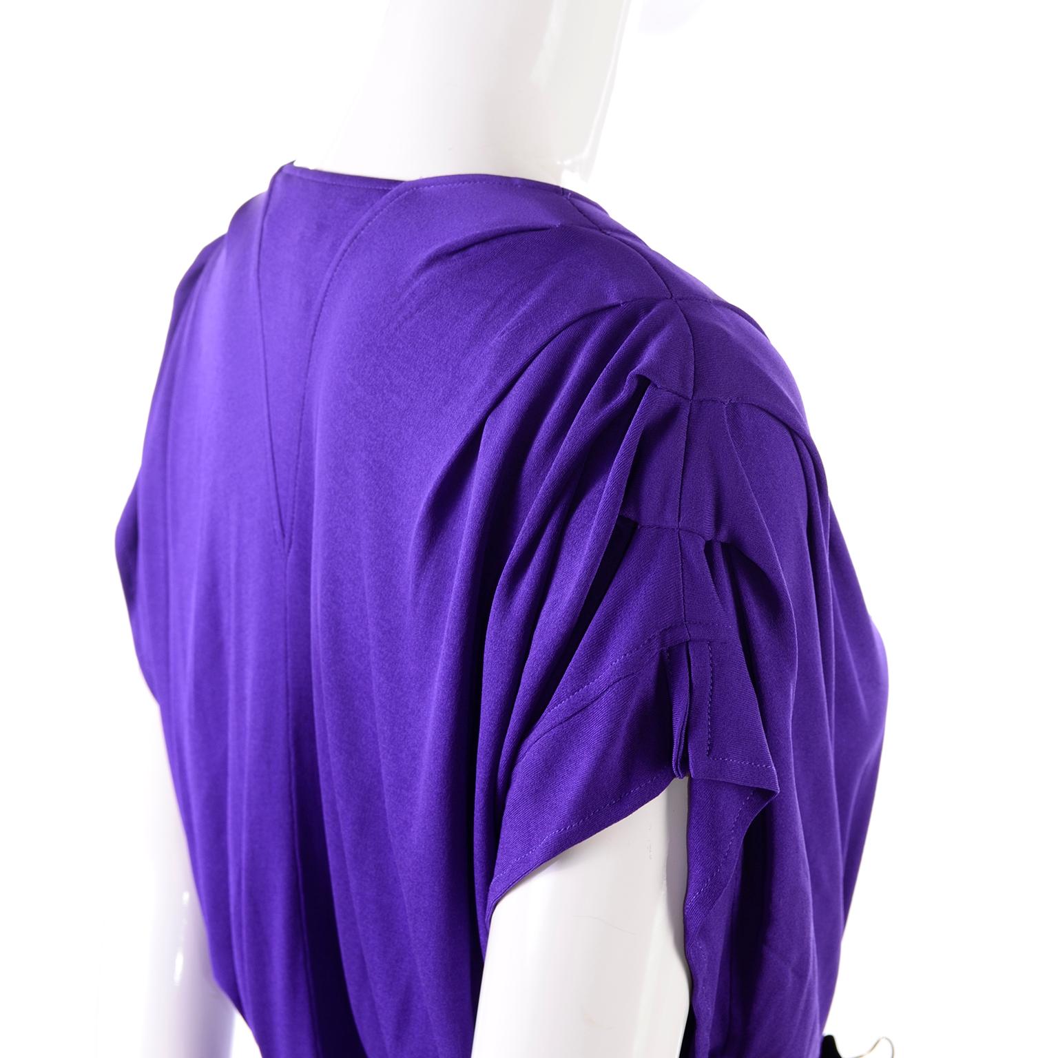 1970s Jean Muir London Vintage Purple Rayon Jersey Dress For Sale 2