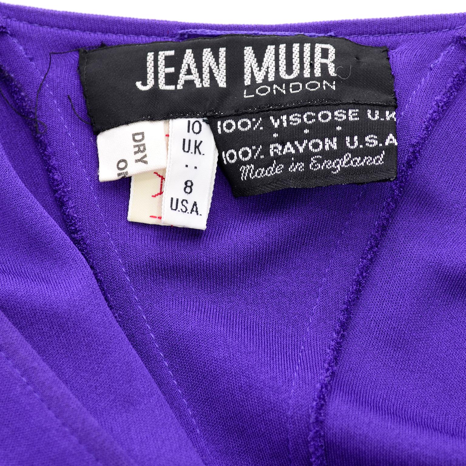 1970s Jean Muir London Vintage Purple Rayon Jersey Dress For Sale 3