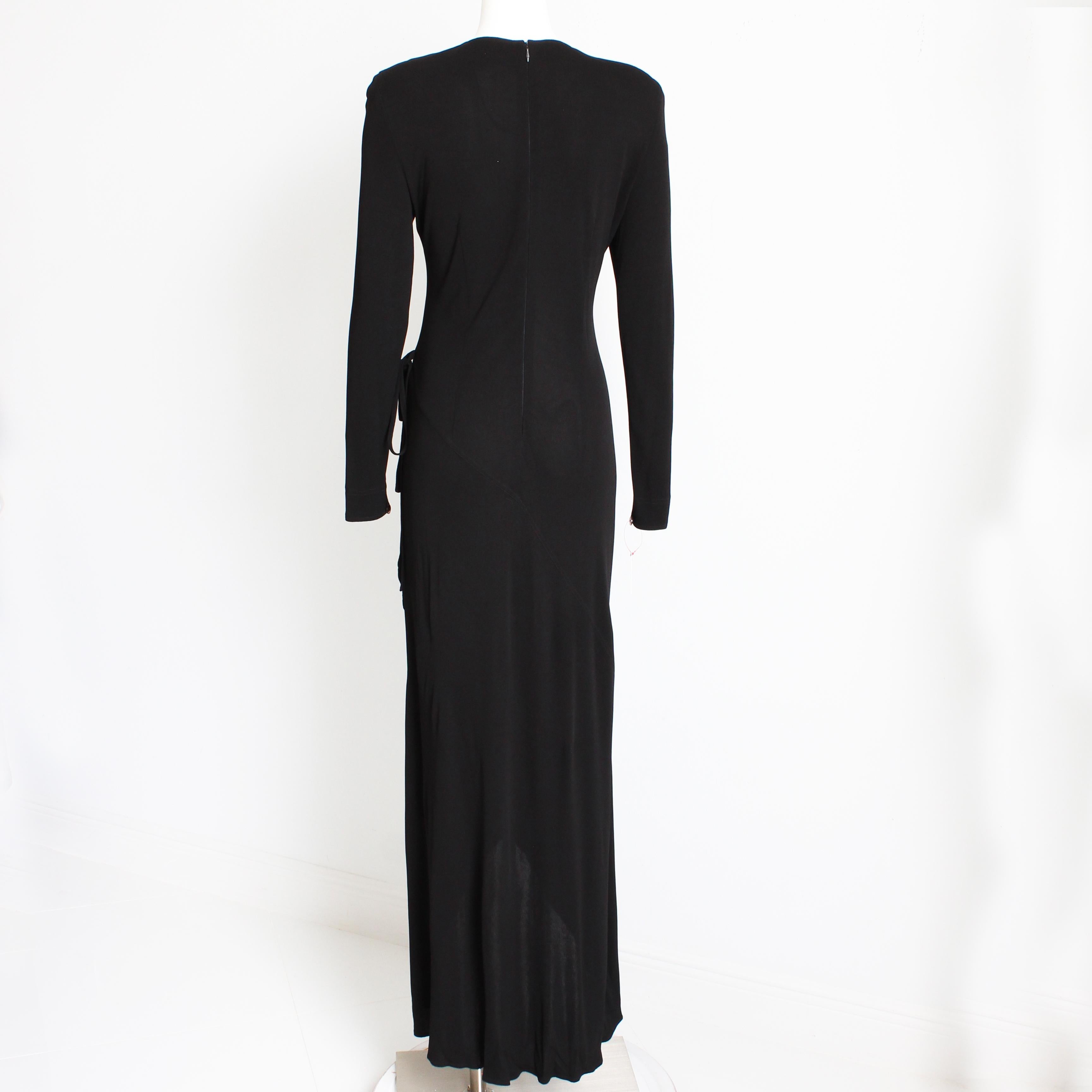 Jean Muir Long Dress Black Jersey Asymmetric Hem with Plunge Neckline Vintage  For Sale 8