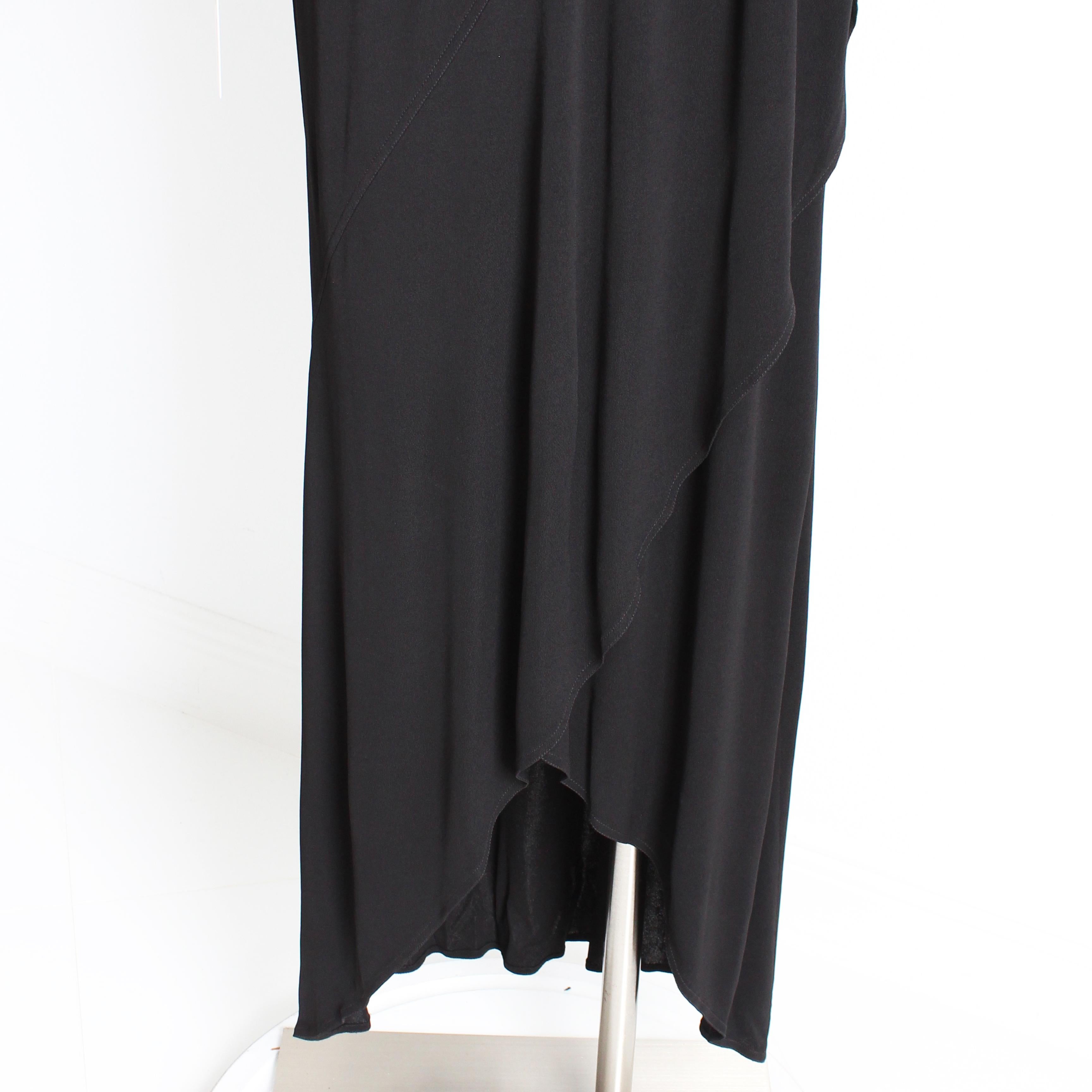 Jean Muir Long Dress Black Jersey Asymmetric Hem with Plunge Neckline Vintage  For Sale 9