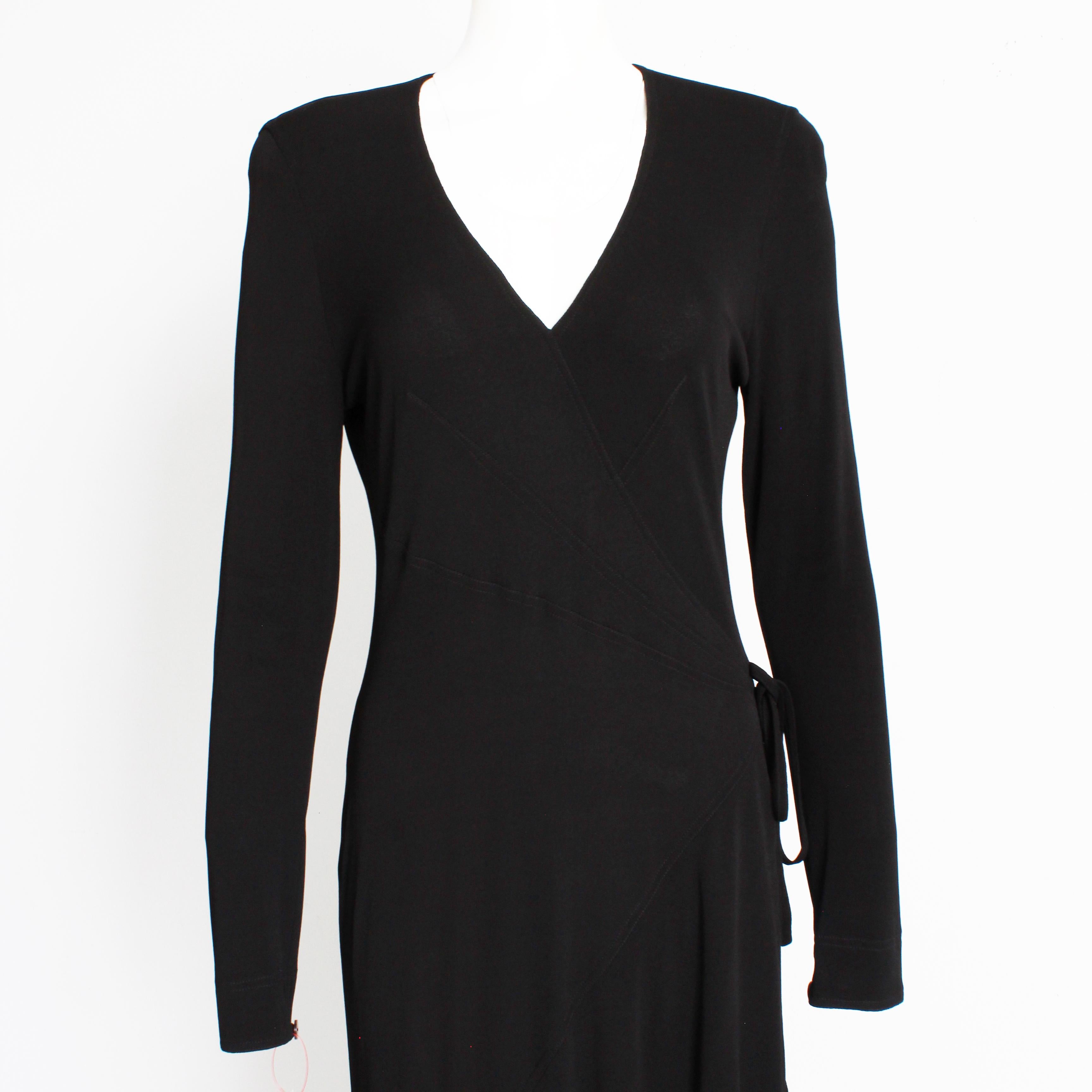 Women's Jean Muir Long Dress Black Jersey Asymmetric Hem with Plunge Neckline Vintage  For Sale