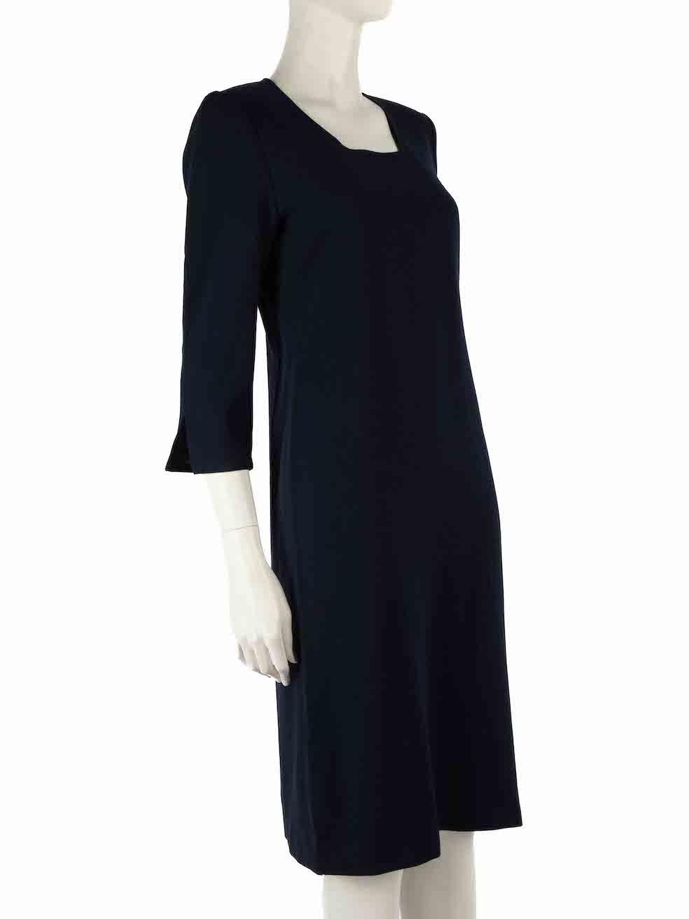 CONDITION is Very good. Hardly any visible wear to dress is evident on this used Jean Muir designer resale item.
 
 
 
 Details
 
 
 Navy
 
 Wool
 
 Dress
 
 Midi
 
 Long sleeves
 
 Square neckline
 
 Back zip and hook fastening
 
 Shoulder pads
 
