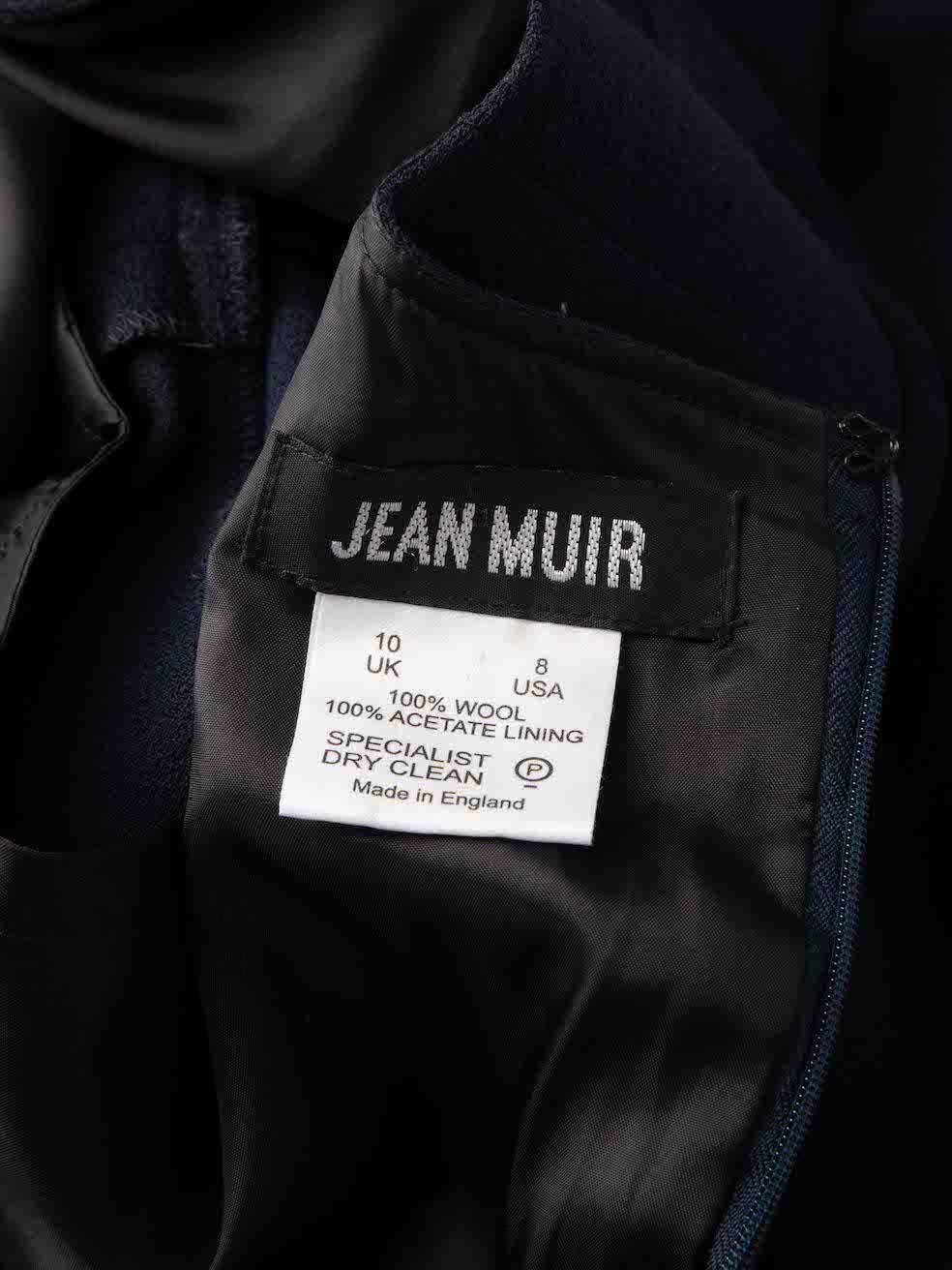 Women's Jean Muir Navy Wool Square Neckline Midi Dress Size M For Sale