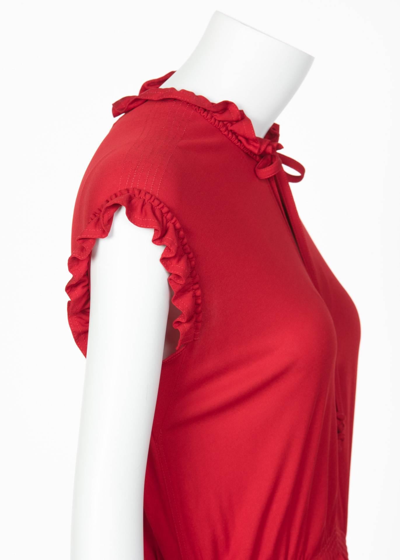 Women's 1970s Jean Muir Red Peplum Draped Jersey Dress