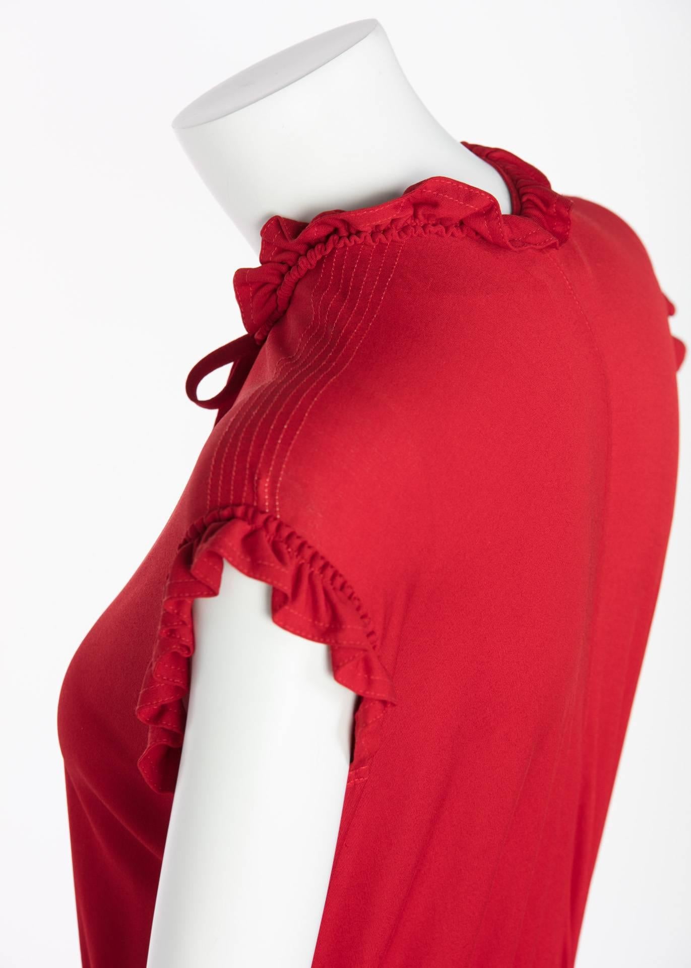 1970s Jean Muir Red Peplum Draped Jersey Dress 4
