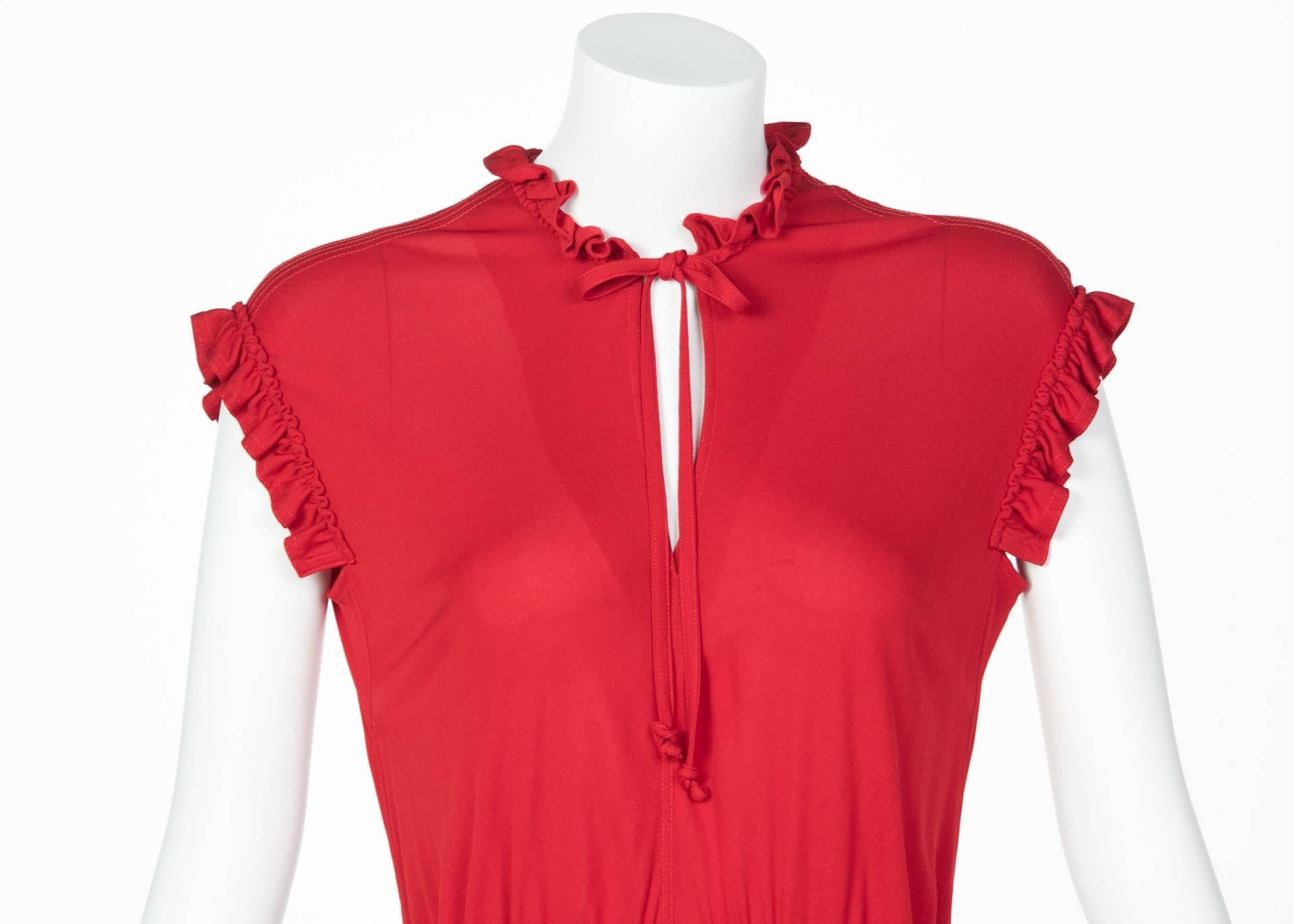 1970s Jean Muir Red Peplum Draped Jersey Dress 5
