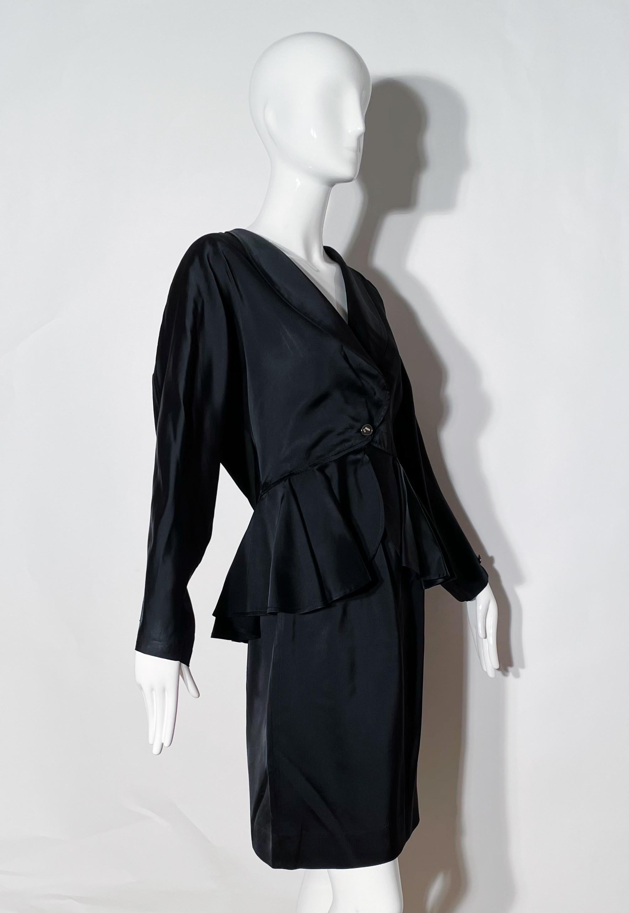 Black Jean Muir Satin Skirt Suit For Sale