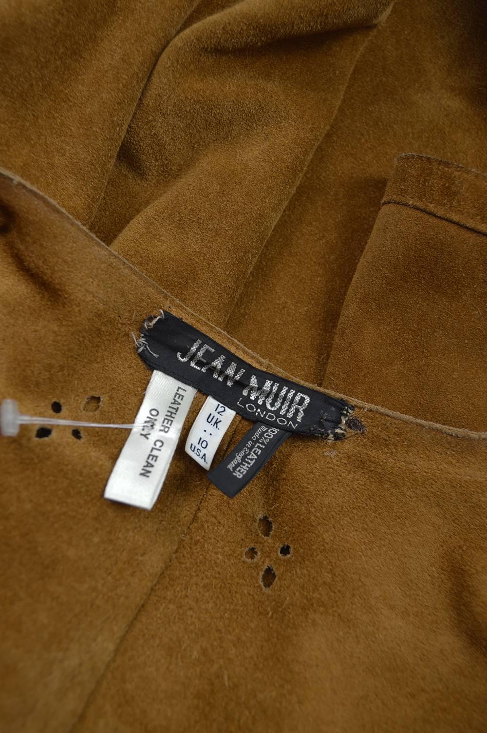 Jean Muir Vintage 1970s Punchwork Brown Suede Cut Out Duster Jacket 3