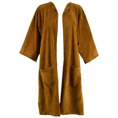 Jean Muir Vintage 1970s Punchwork Brown Suede Cut Out Duster Jacket