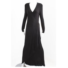 Jean Muir Vintage Black Jersey Long Dress Gown Plunge Neckline Asymmetric Hem