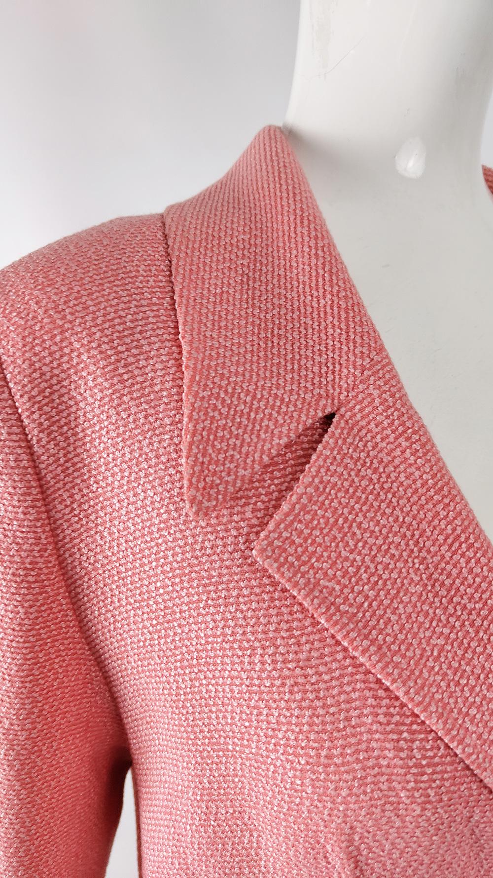 Women's Jean Muir Vintage Womens Coral Pink Tweed Maxi Coat For Sale