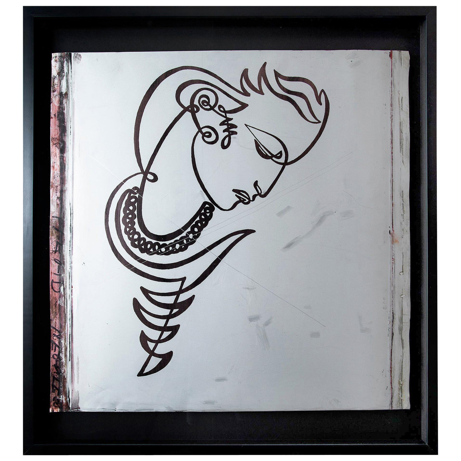 Jean Negulesco Continuous Line Drawing on Metal Plate