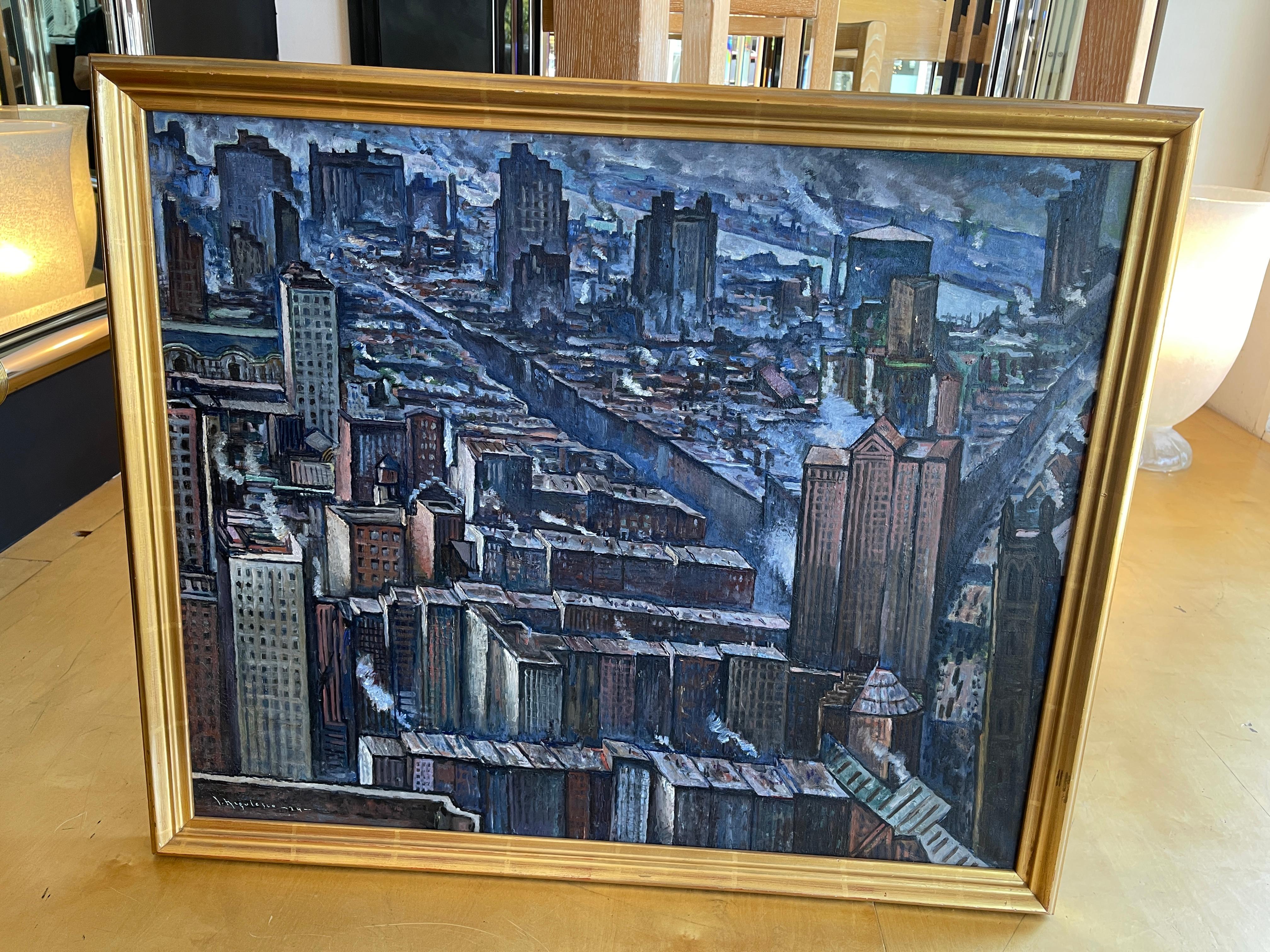 20th Century  Jean Negulesco New York City Scene, 1929 signed Oil on Canvas