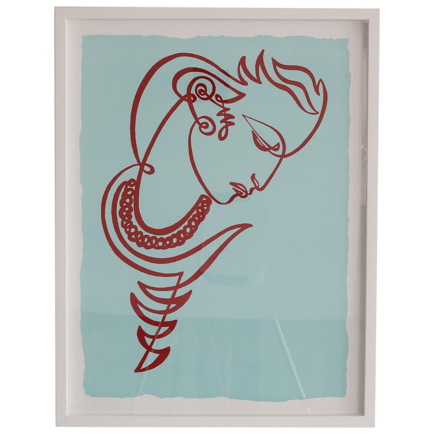 Delizioso ritratto in linea continua di Jean Negulesco, il regista hollywoodiano vincitore del premio Oscar. 
Incorniciato di recente. Incredibile stampa serigrafica a colori con timbro a secco nell'angolo.

Disponibile nelle seguenti varianti: