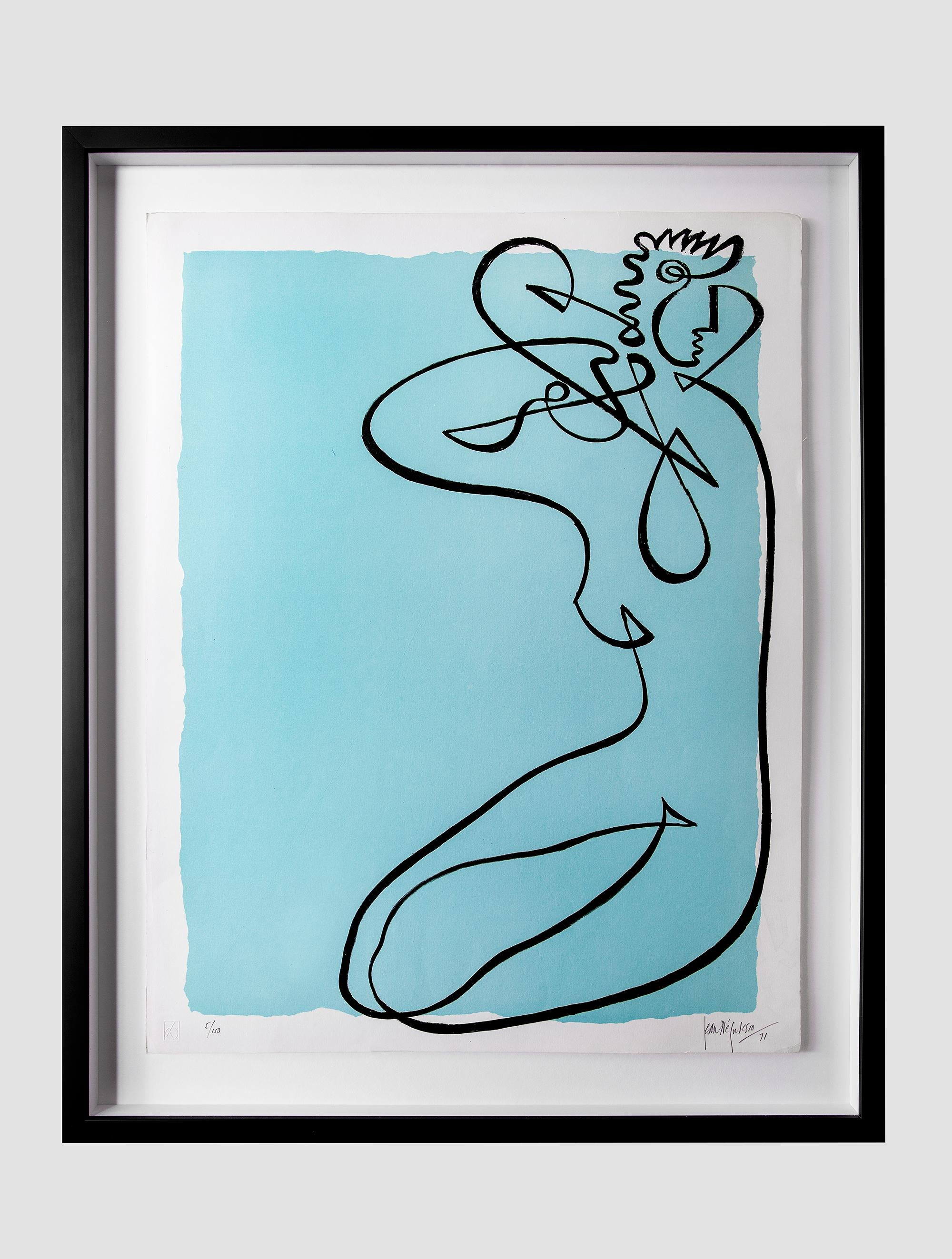 Beautiful continuous line drawings by Jean Negulesco - Oscar award winning Hollywood director. Newly framed. 

4 different variations available, priced individually: 
Black frame, sea foam green background, and black line drawing - signed and