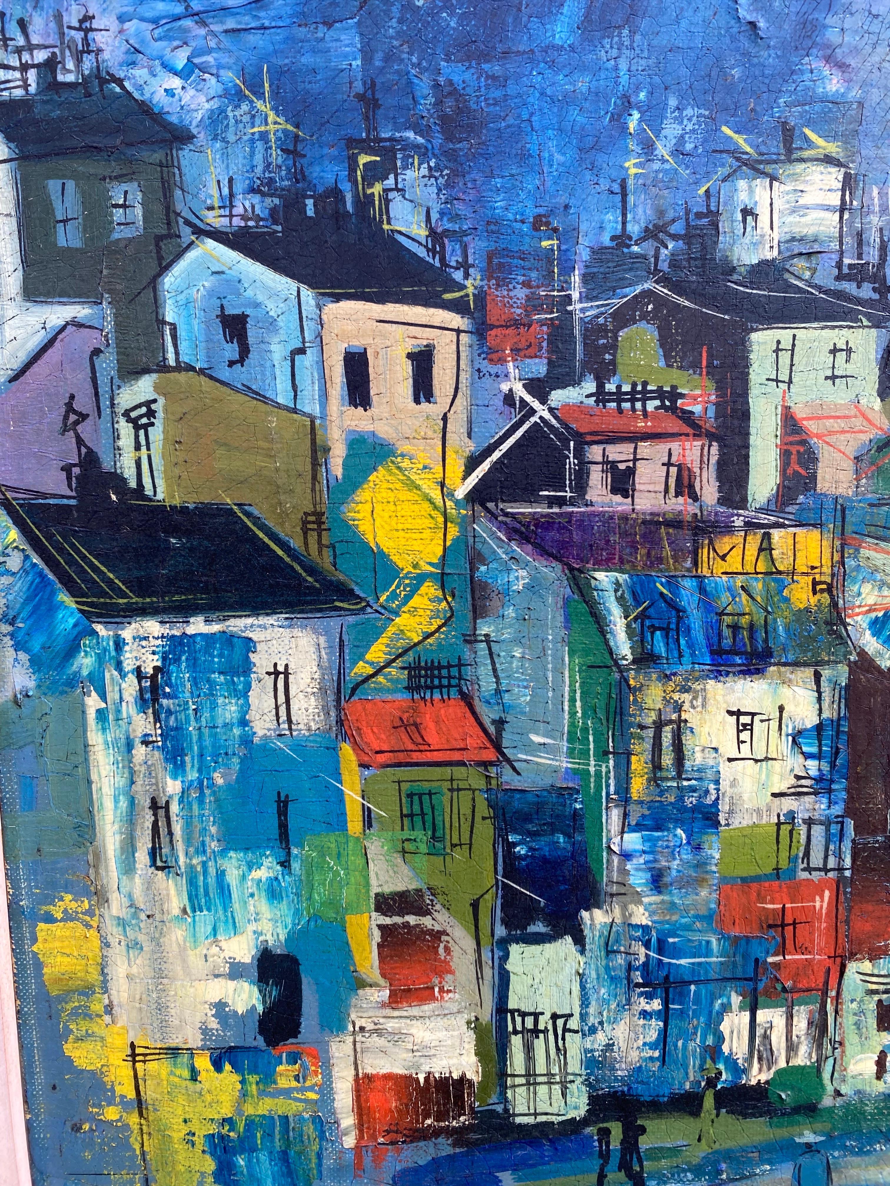 Jean Nerfin huile sur toile paysage urbain Bon état - En vente à Philadelphia, PA