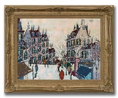 Abstract Post-Impressionist Townscape Oil Painting by Jean Nerfin, Framed