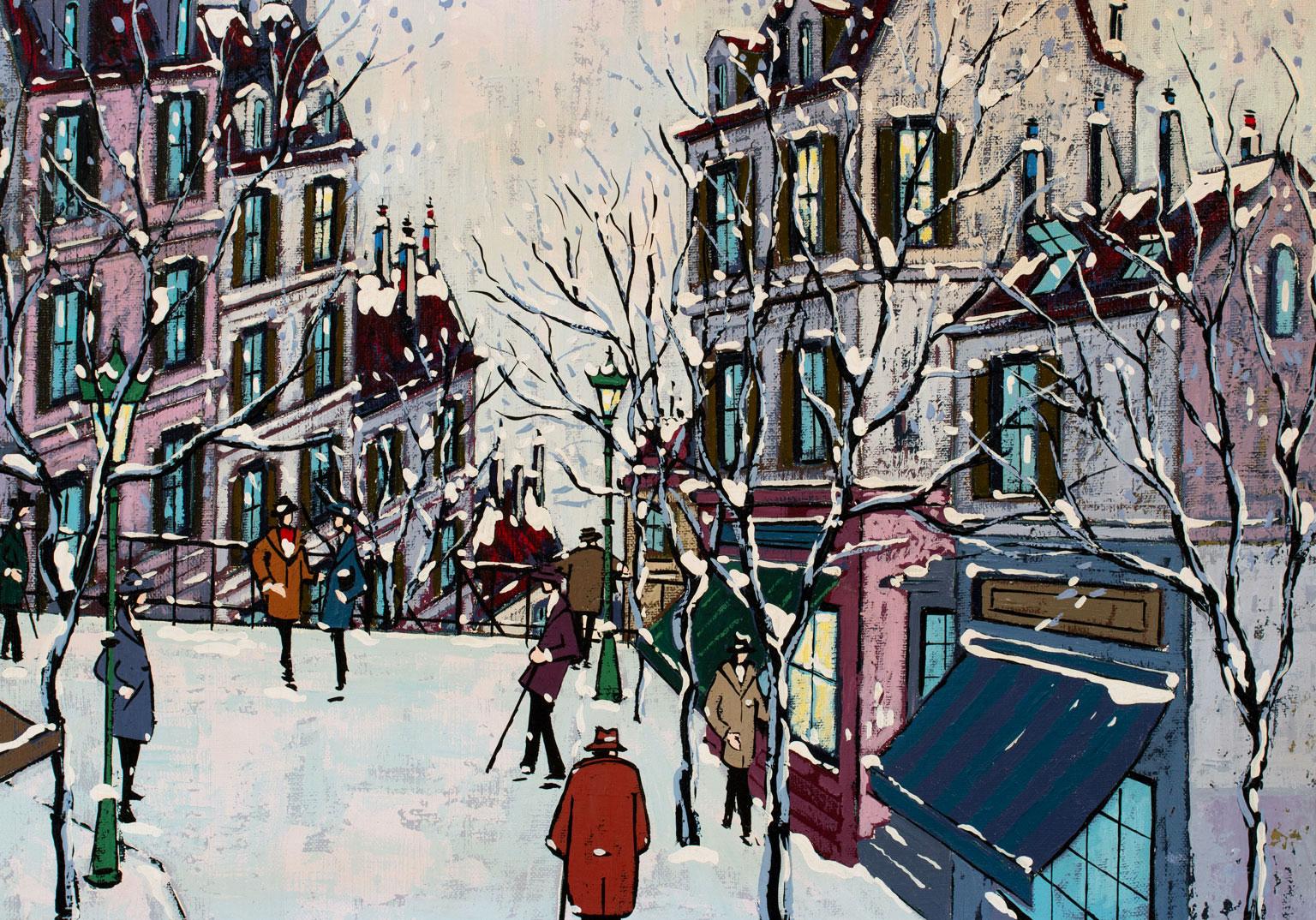 Peinture à l'huile abstraite de paysage urbain post-impressionniste de Jean Nerfin, encadrée 3