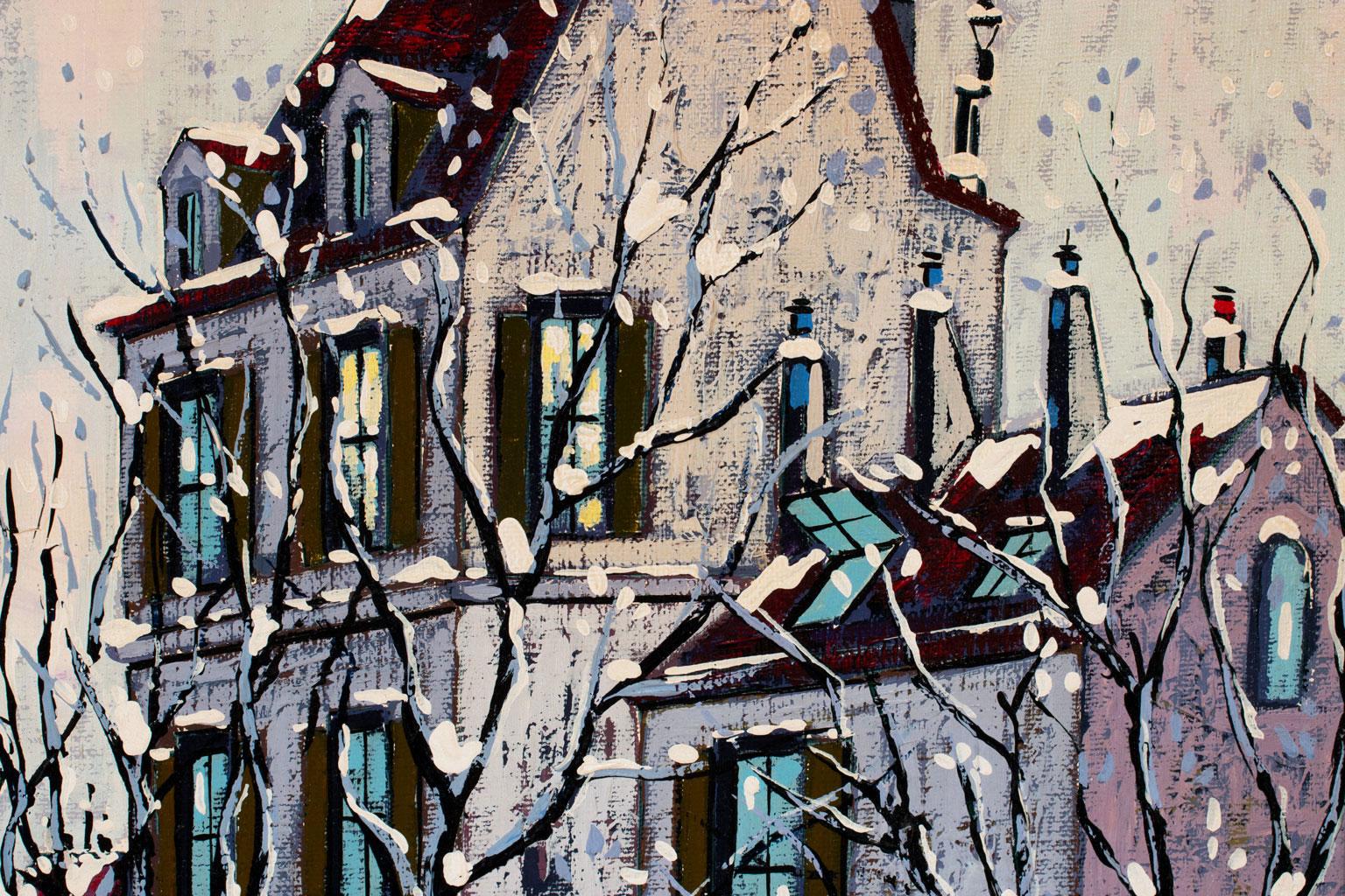 Peinture à l'huile abstraite de paysage urbain post-impressionniste de Jean Nerfin, encadrée 6
