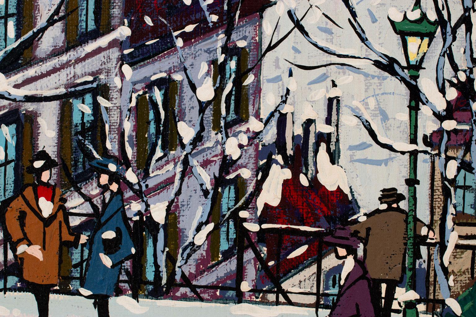 Peinture à l'huile abstraite de paysage urbain post-impressionniste de Jean Nerfin, encadrée 8