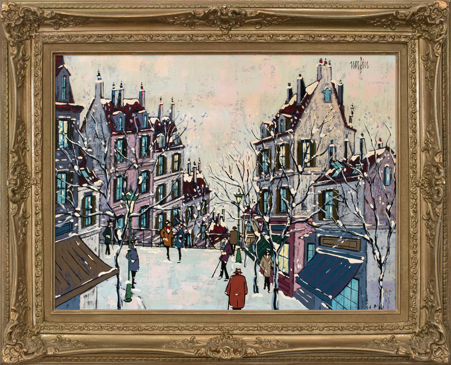 Untitled Abstract Townscape est une huile sur toile originale de Jean Nerfin. L'utilisation par Nerfin de la couleur et d'un style combiné post-impressionniste-fauvisme-pointillisme témoigne d'un style unique qui lui est propre. Ses œuvres ont