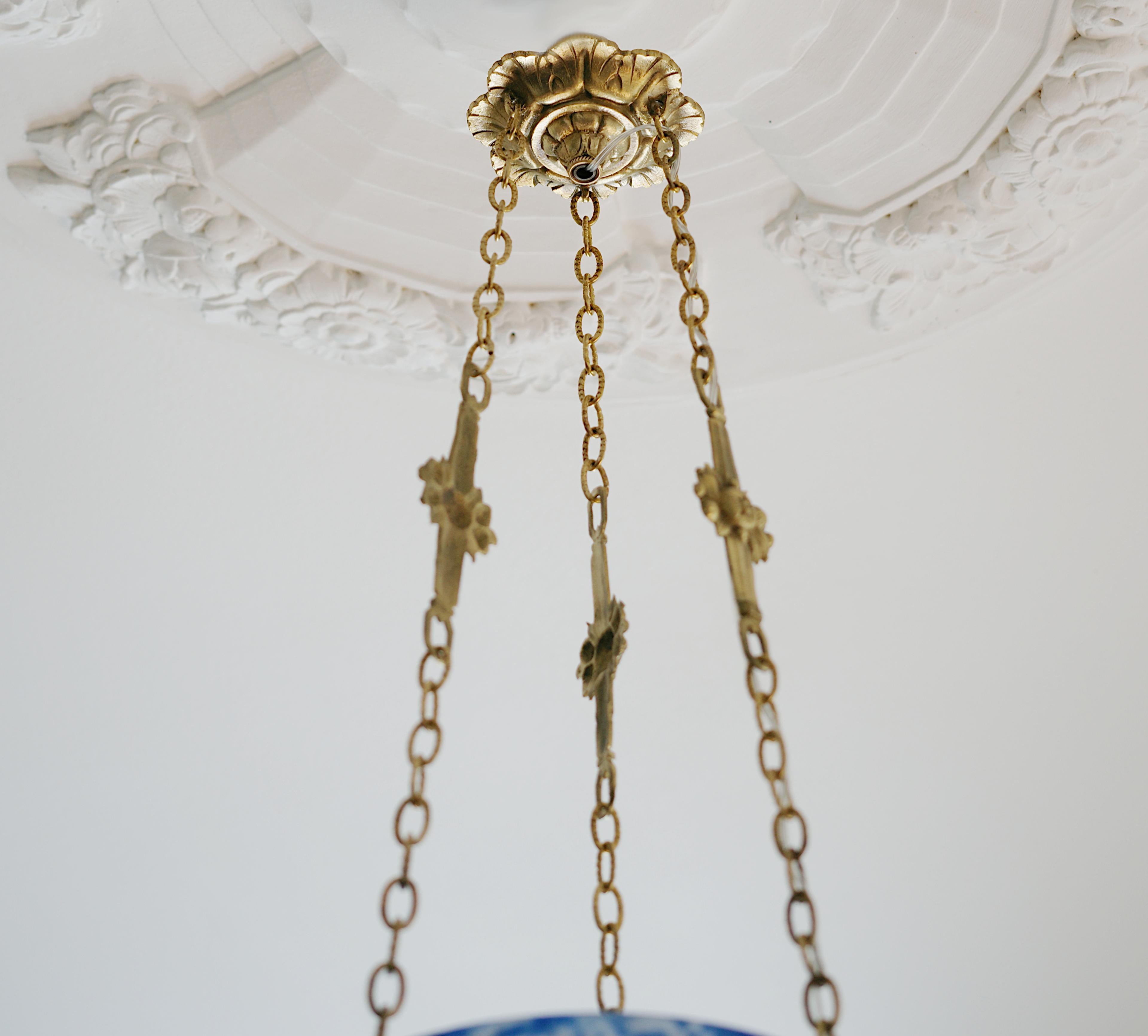 Jean Noverdy French Art Deco Bronze Pendant Chandelier, Late 1920s For Sale 5