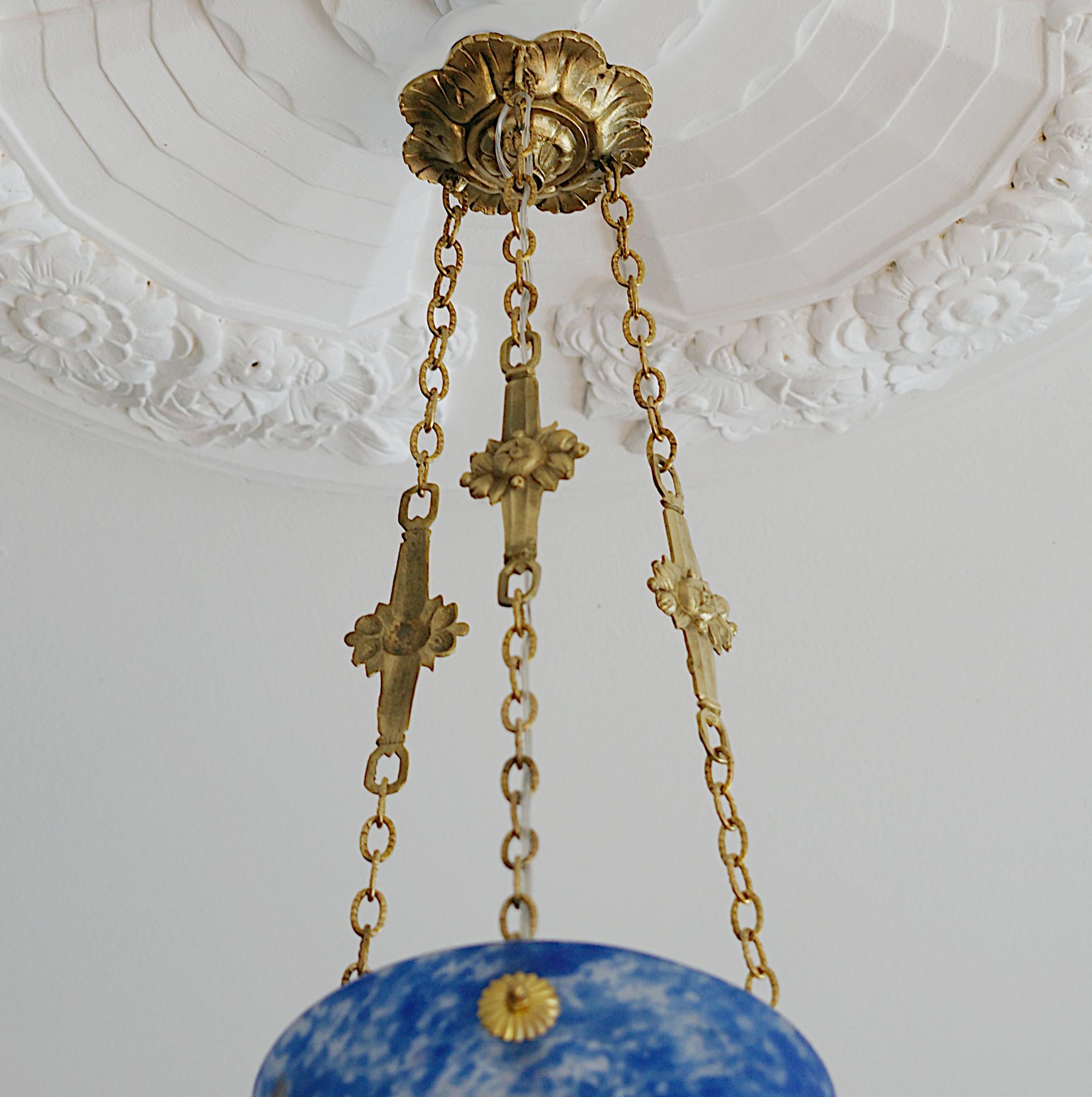 Jean Noverdy French Art Deco Bronze Pendant Chandelier, Late 1920s For Sale 2