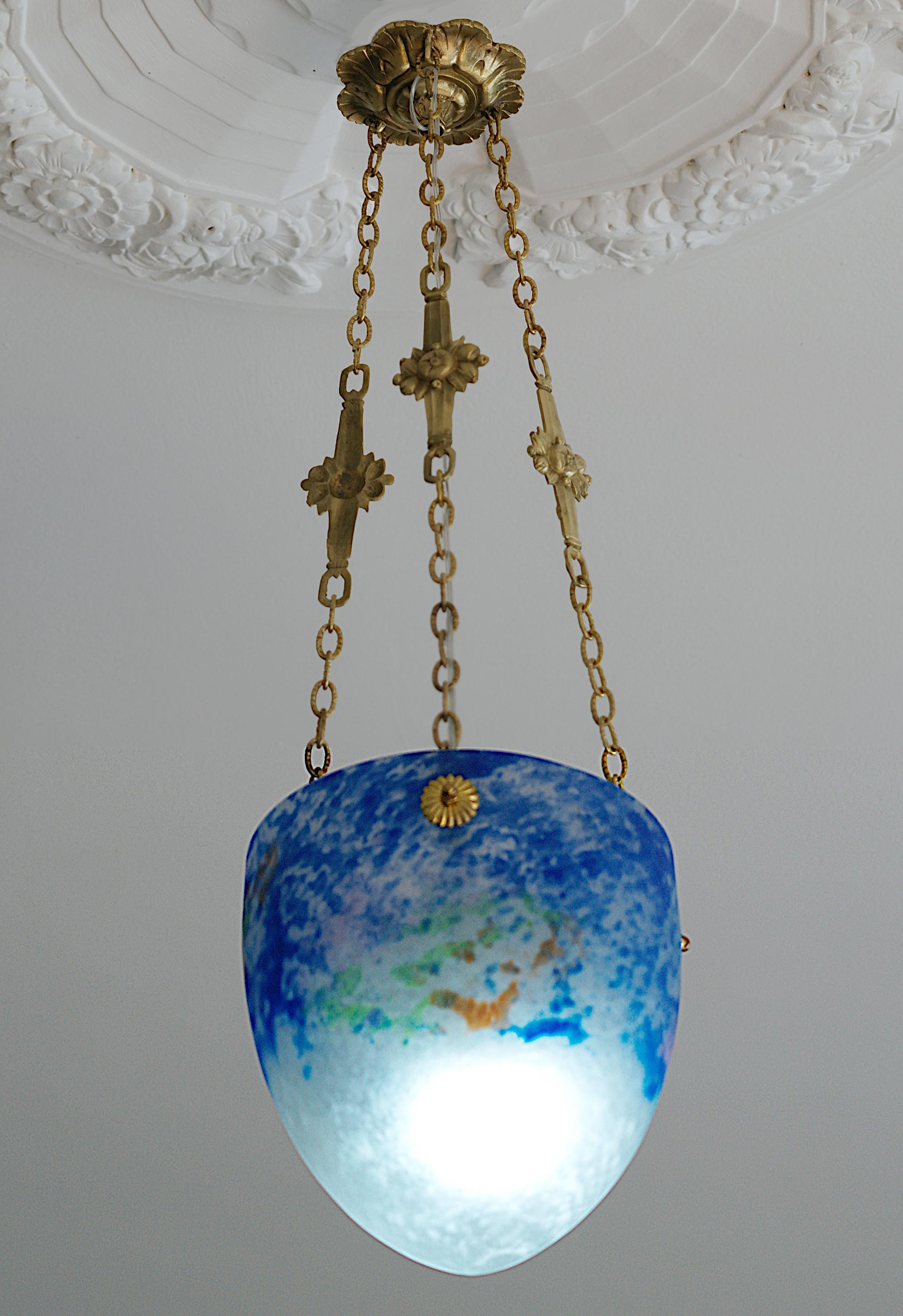 Jean Noverdy French Art Deco Bronze Pendant Chandelier, Late 1920s For Sale 3