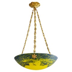 Lustre à suspension Art Déco français Jean Noverdy en bronze, fin des années 1920