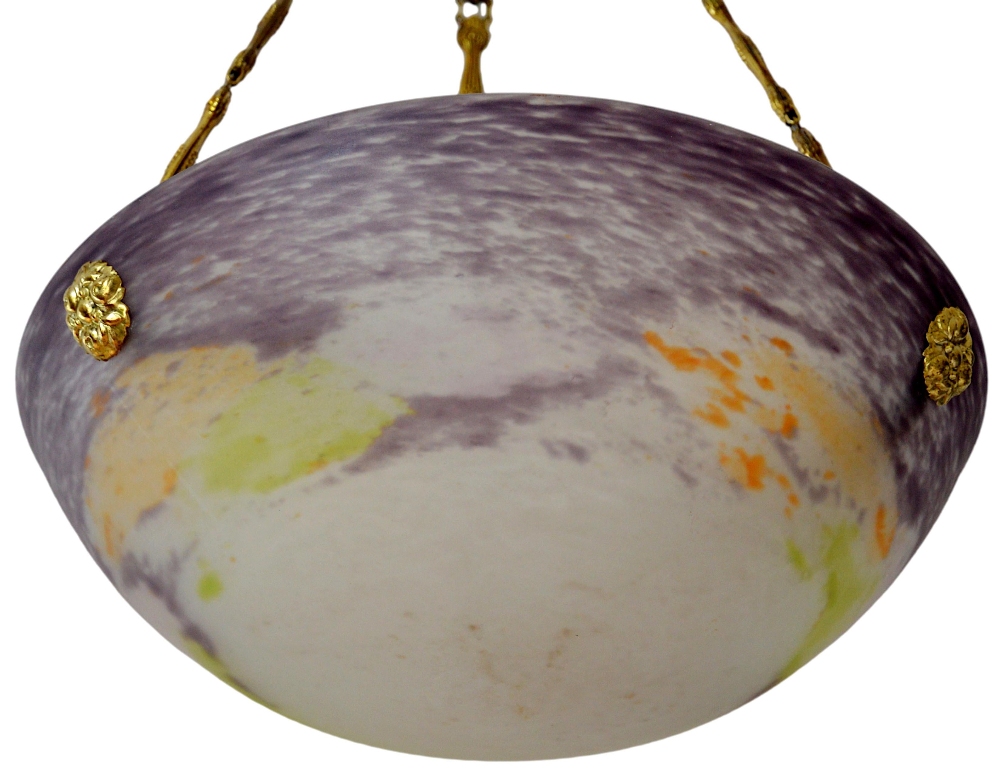 Brass Jean Noverdy French Art Deco Pendant Chandelier, 1920 For Sale