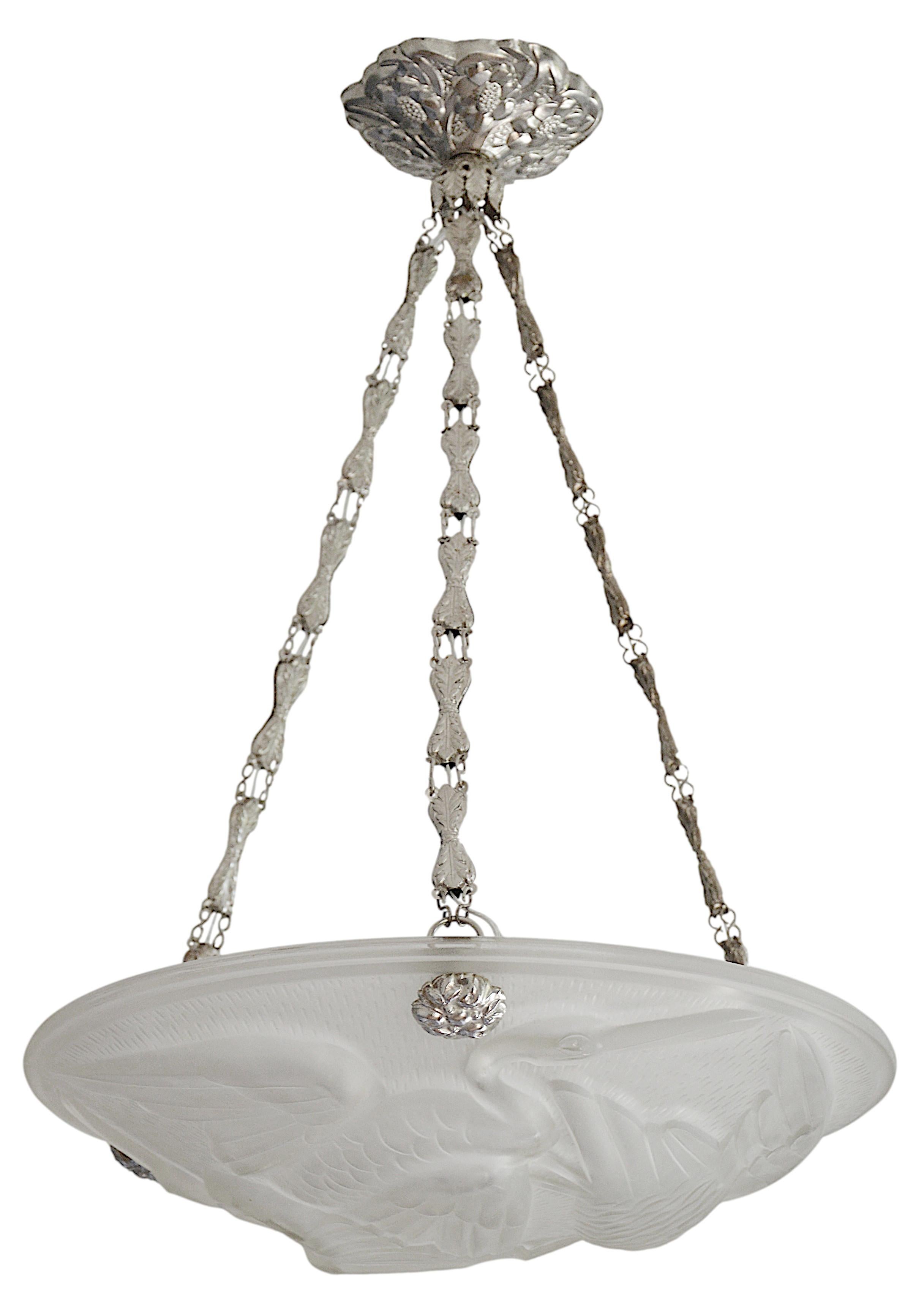 Jean Noverdy French Art Deco Pendant Chandelier, Late 1920s For Sale 1