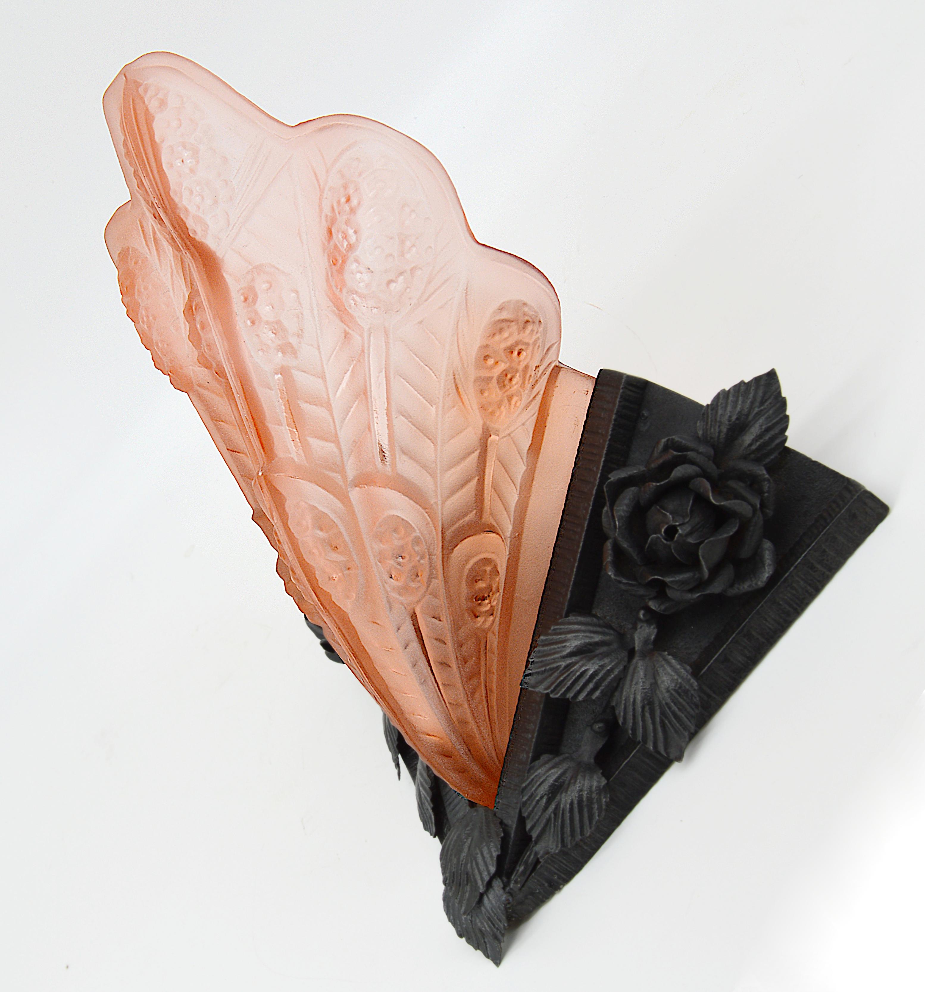 Early 20th Century Jean Noverdy Rare Art Deco Wall Sconce, 1920 For Sale