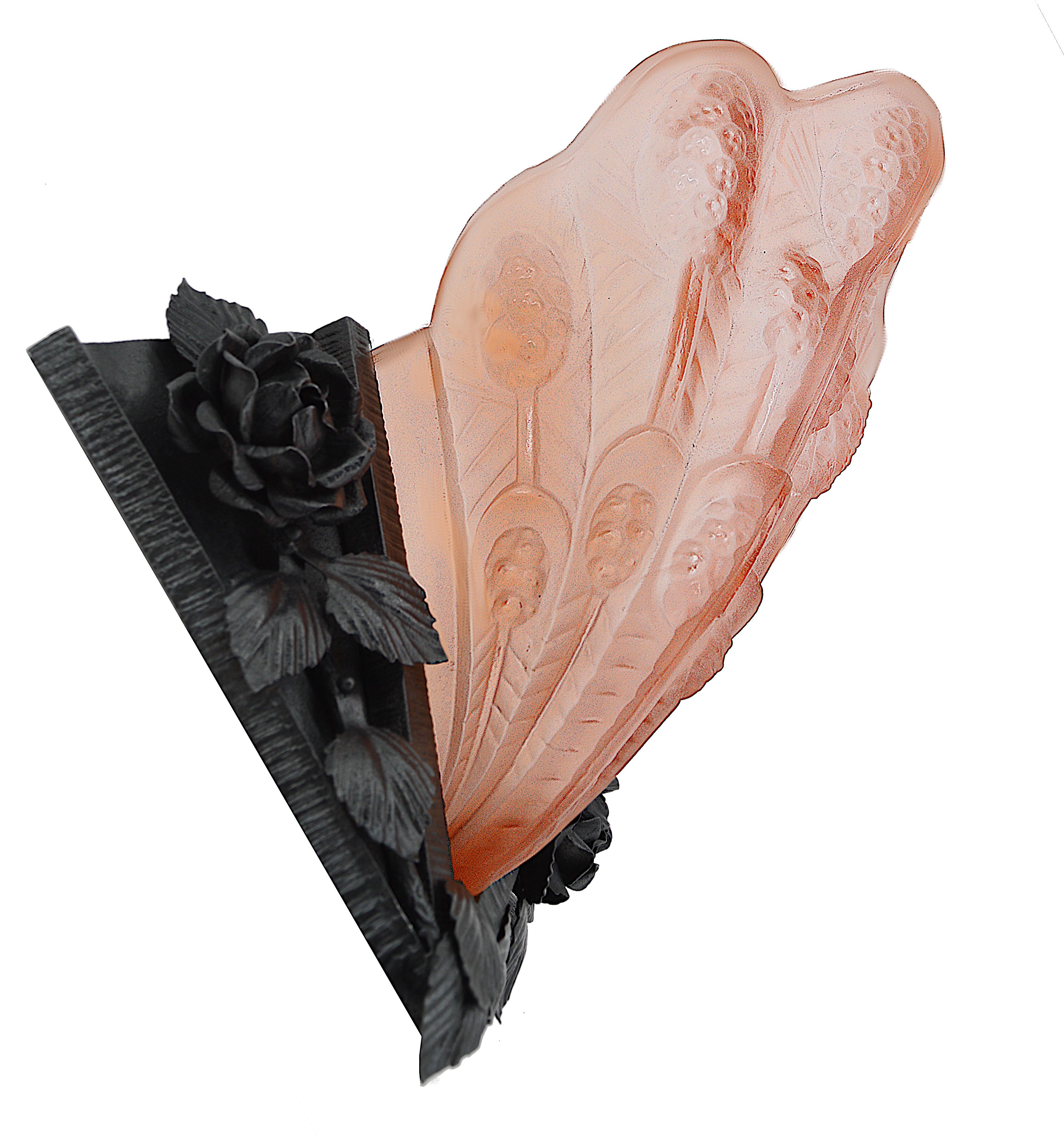 Glass Jean Noverdy Rare Art Deco Wall Sconce, 1920 For Sale