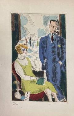 Jean Oberlé - "Lewis and Irene I" 1925 Limited edition etching in colors