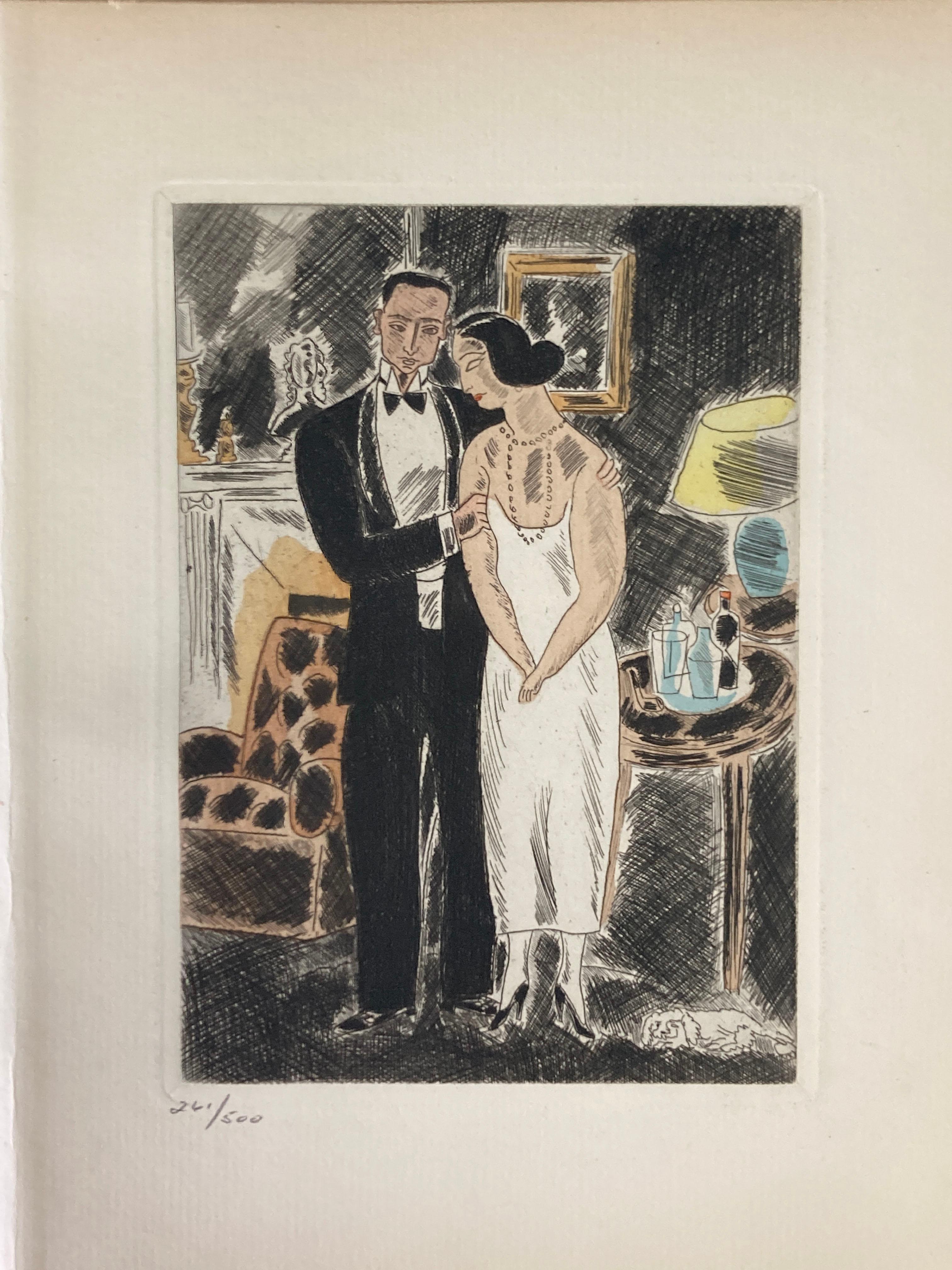 Jean Oberlé - "Lewis and Irene III" 1925 Limited edition etching in colors