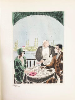 Jean Oberlé - "Lewis and Irene XVI" 1925 Limited edition etching in colors