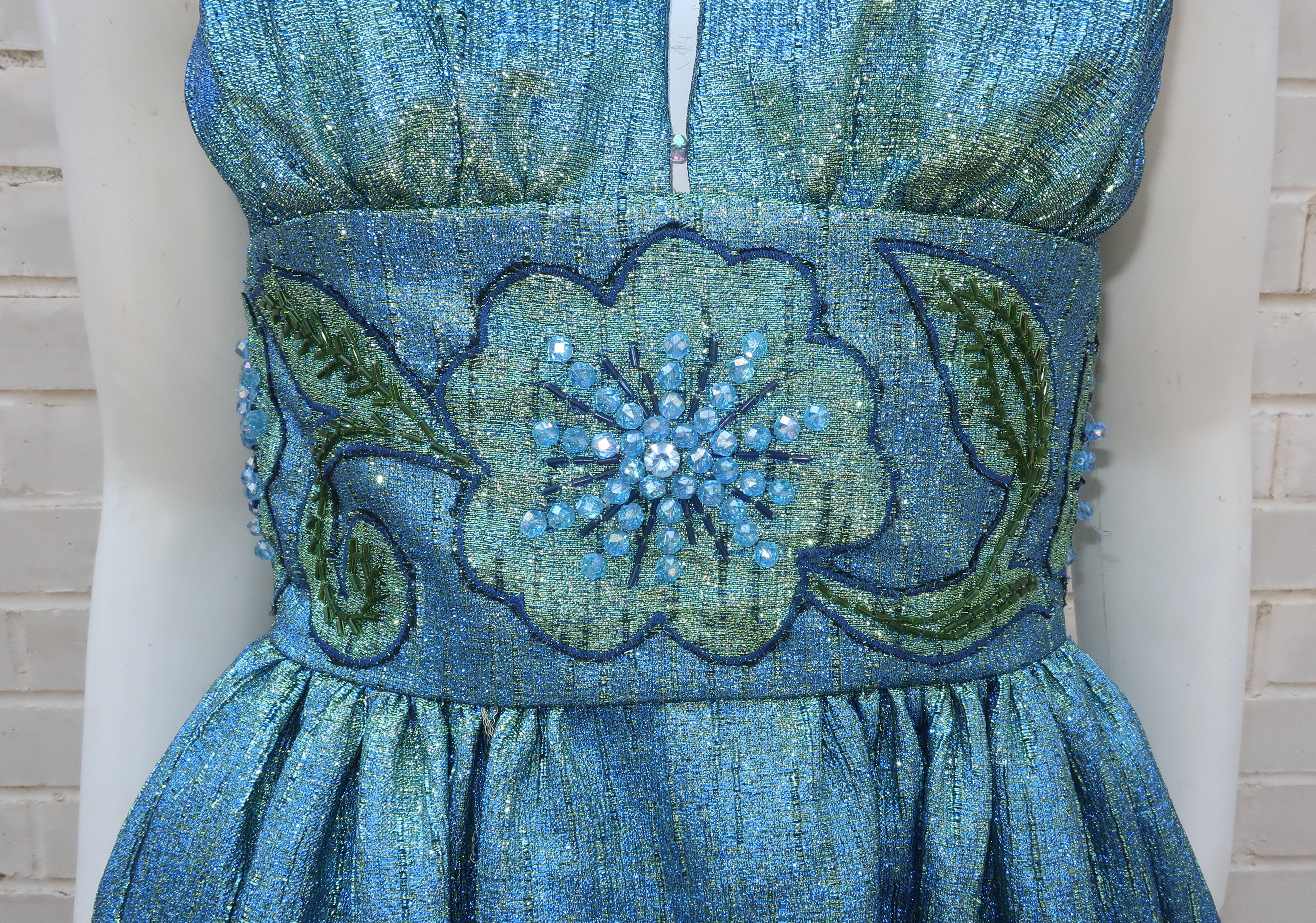 Women's Jean of California Iridescent Green & Blue Beaded Evening Dress, 1960's