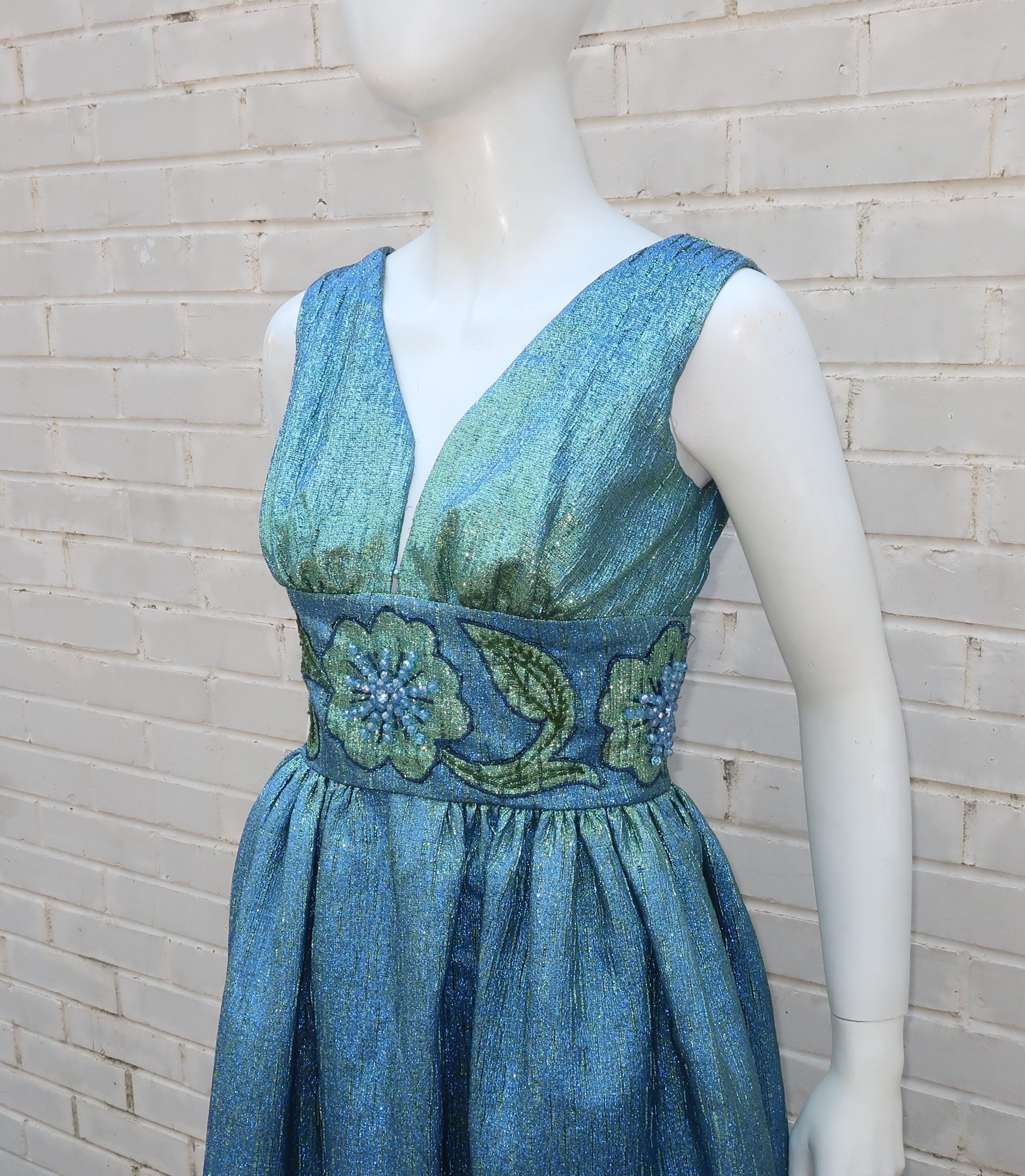 Jean of California Iridescent Green & Blue Beaded Evening Dress, 1960's 3