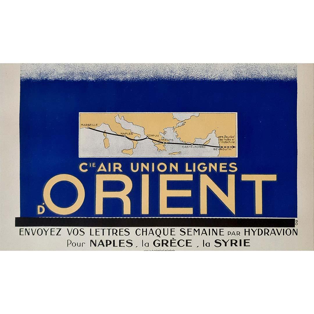 Original travel poster by Jean Olivier in 1929 : Cie Air Union Lignes d'Orient For Sale 2