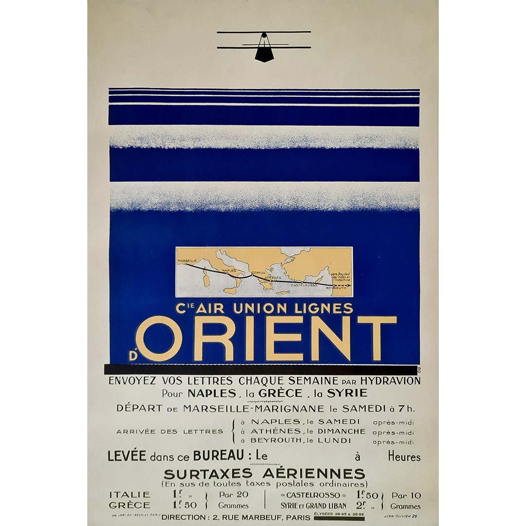 Originales Original-Reiseplakat von Jean Olivier aus dem Jahr 1929: Cie Air Union Lignes d'Orient