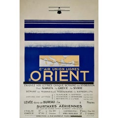 Antique Original travel poster by Jean Olivier in 1929 : Cie Air Union Lignes d'Orient