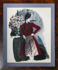 Jean Pages para la revista Vogue 1938 Acuarela original "Retrato de una dama"