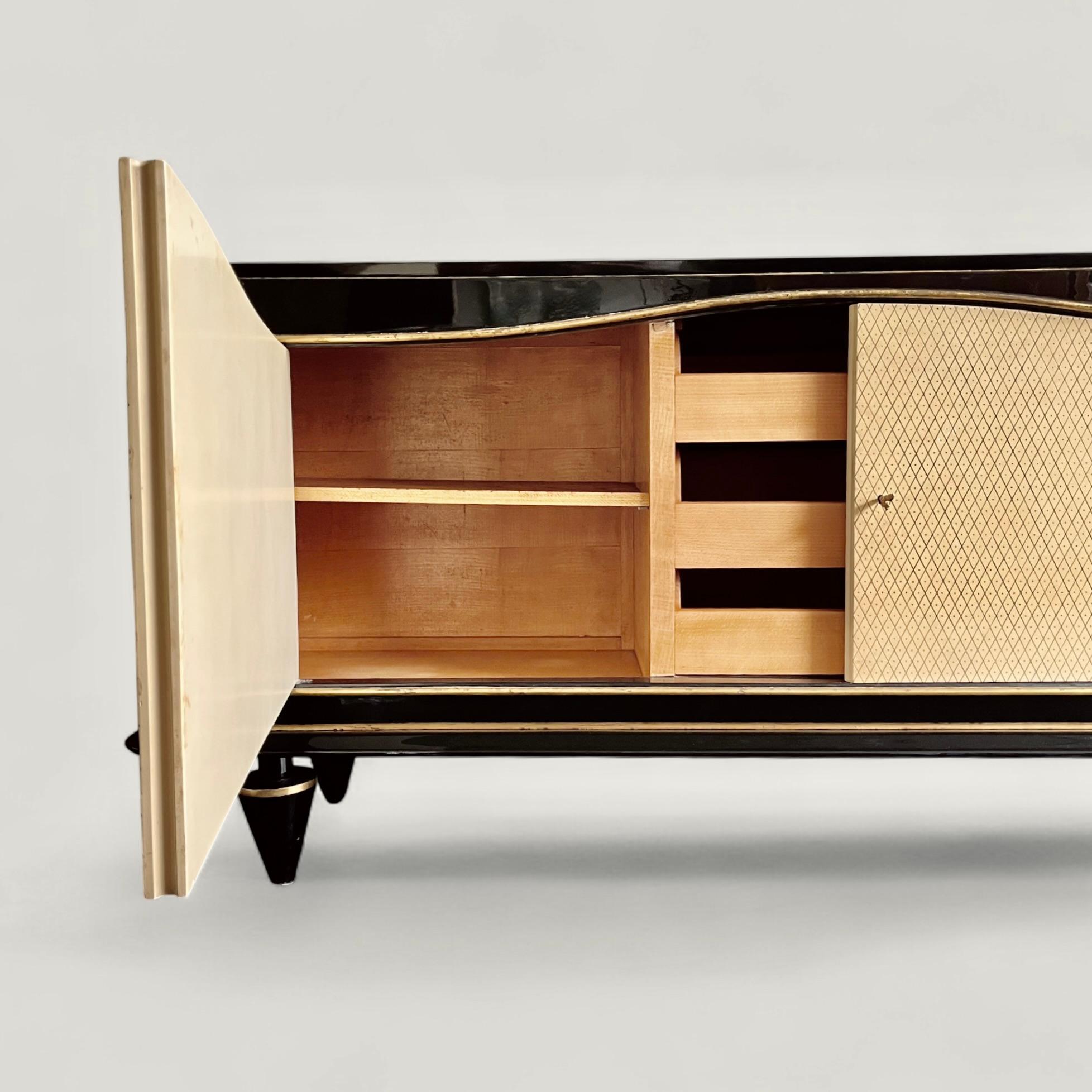 Jean Pascaud (1903-1996) Black Lacquer Sideboard circa 1940 For Sale 1