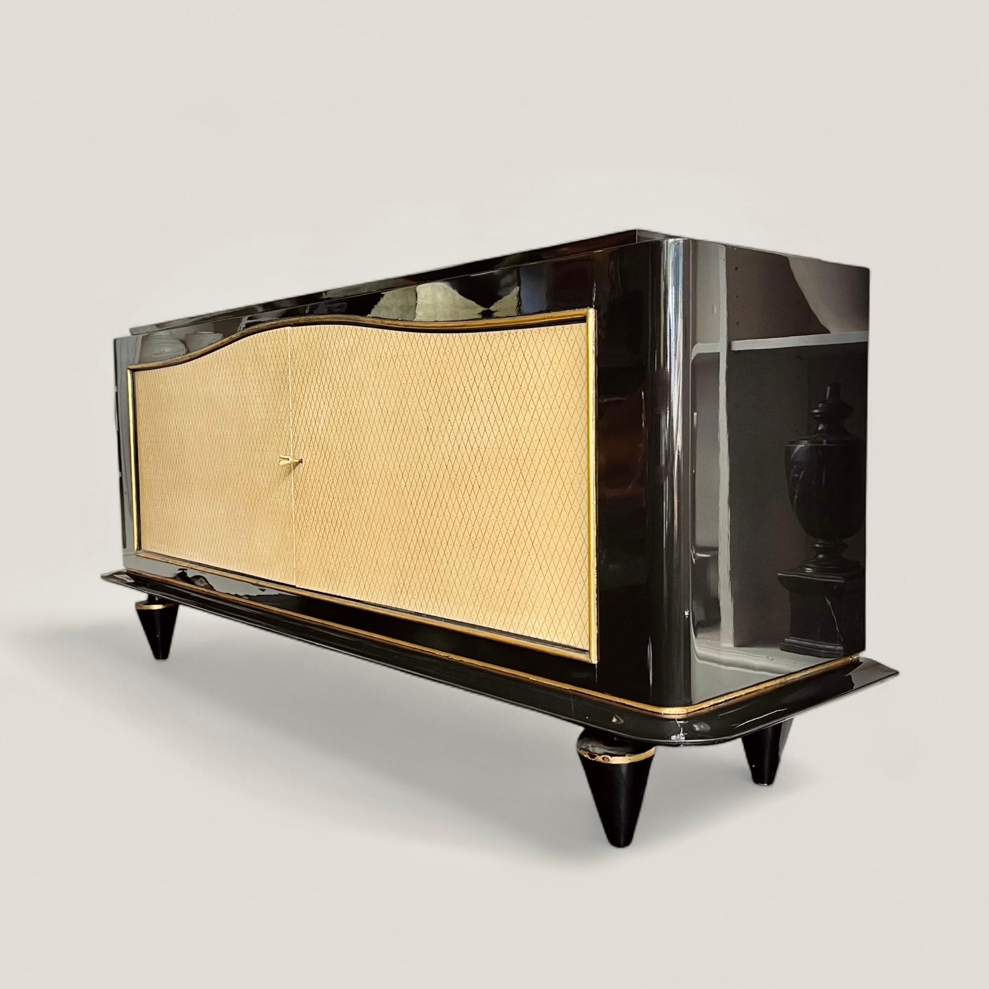 Jean Pascaud (1903-1996) Black Lacquer Sideboard circa 1940 For Sale 3
