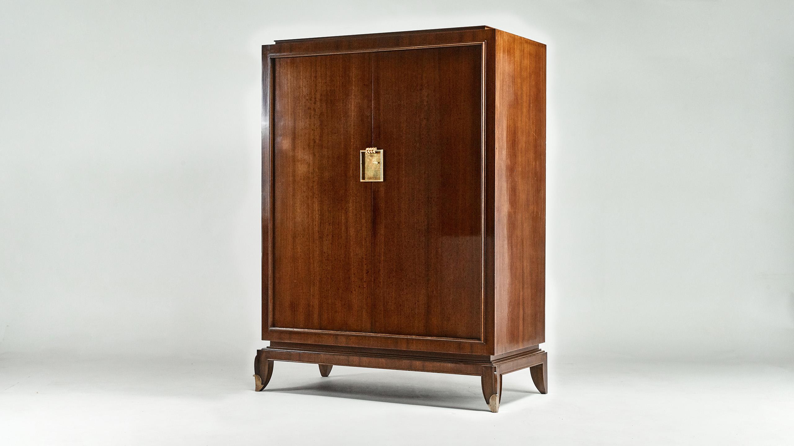 French Jean Pascaud, Rosewood and Gilded Bronze Wardrobe, circa 1940