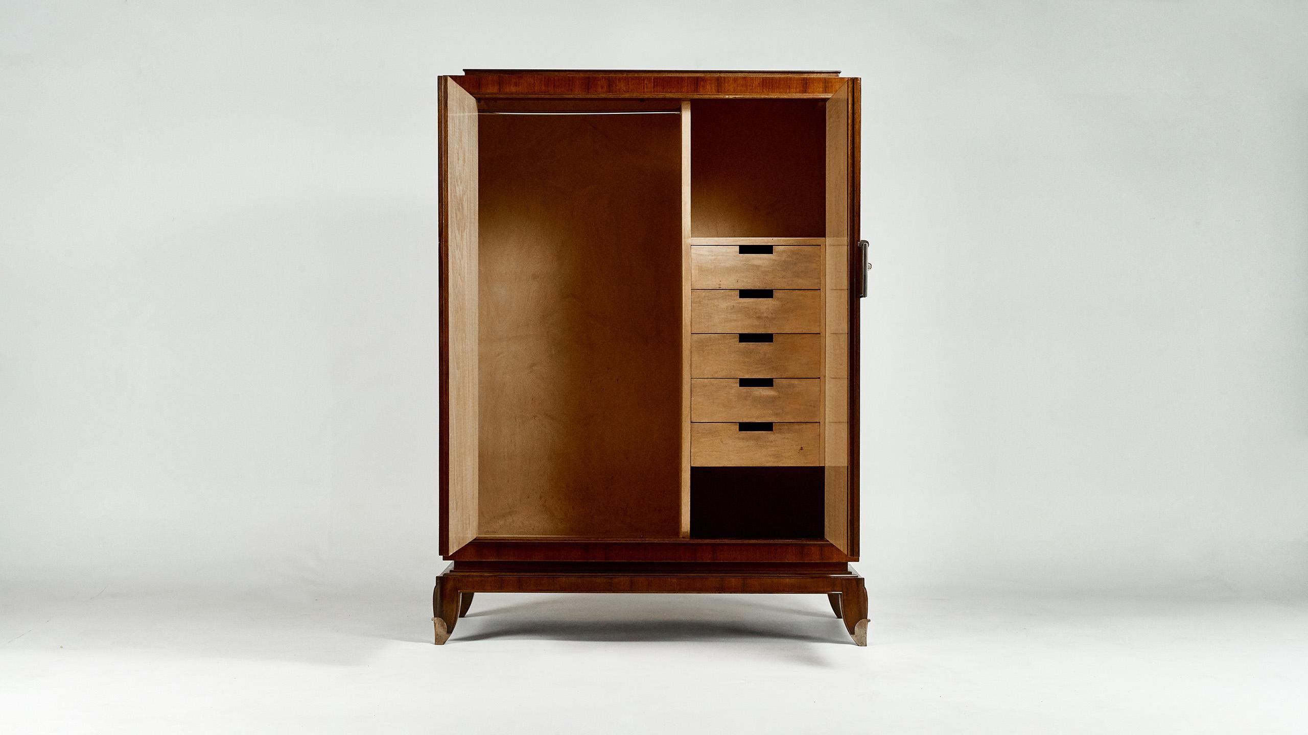 Varnished Jean Pascaud, Rosewood and Gilded Bronze Wardrobe, circa 1940