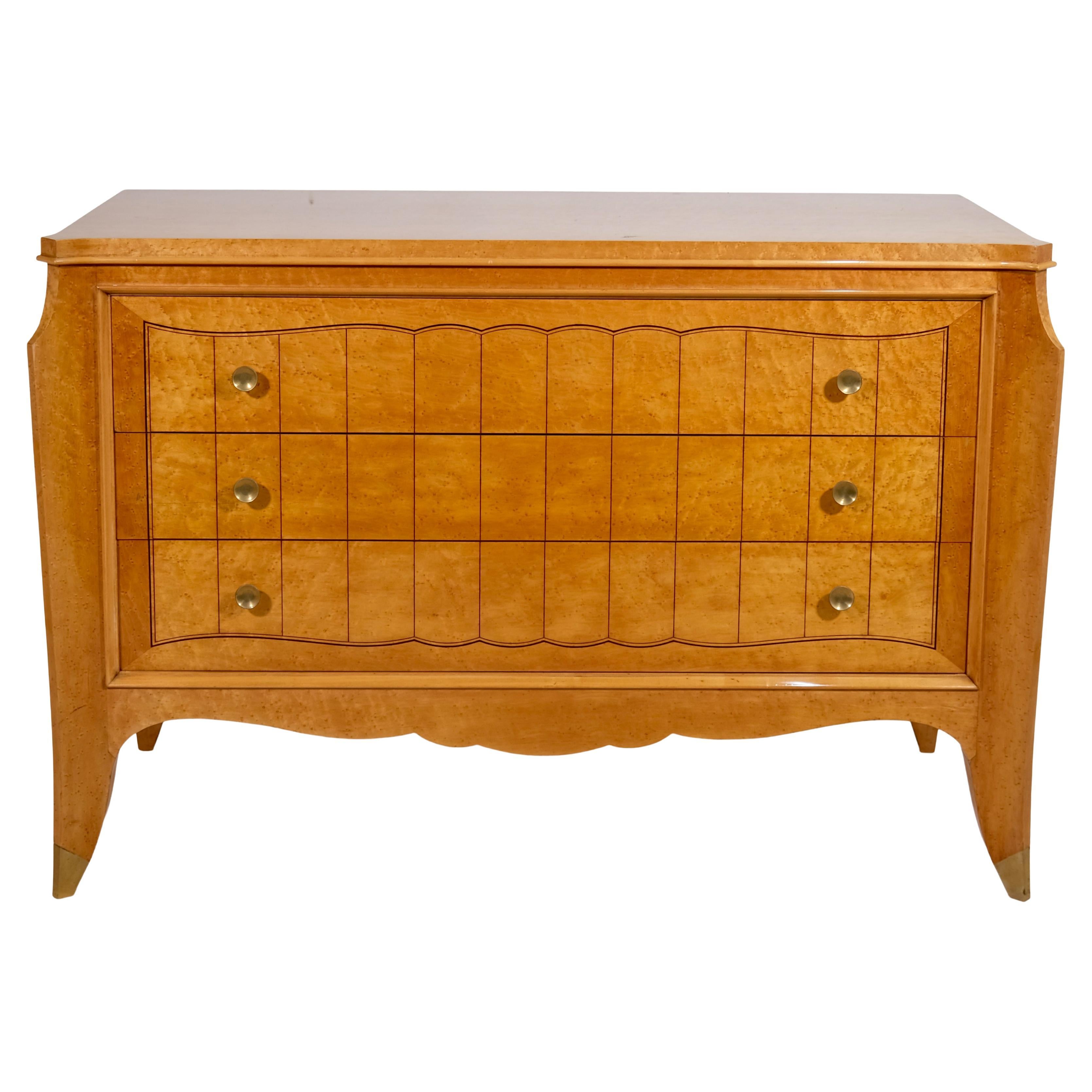 Commode Art déco française Jean Pascaud des années 1930 en érable piqué