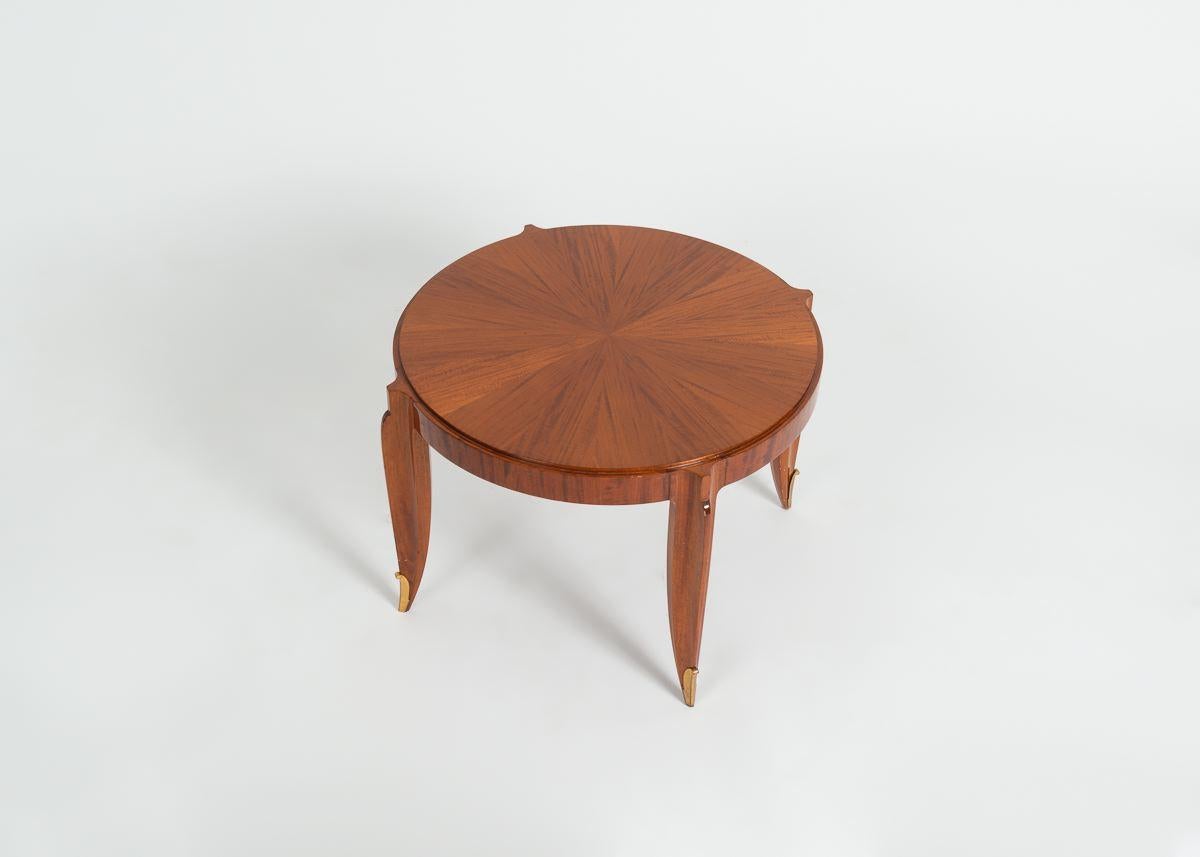 French Jean Pascaud, Mahogany and Gilt Bronze Coffee Table, France, circa 1935 For Sale